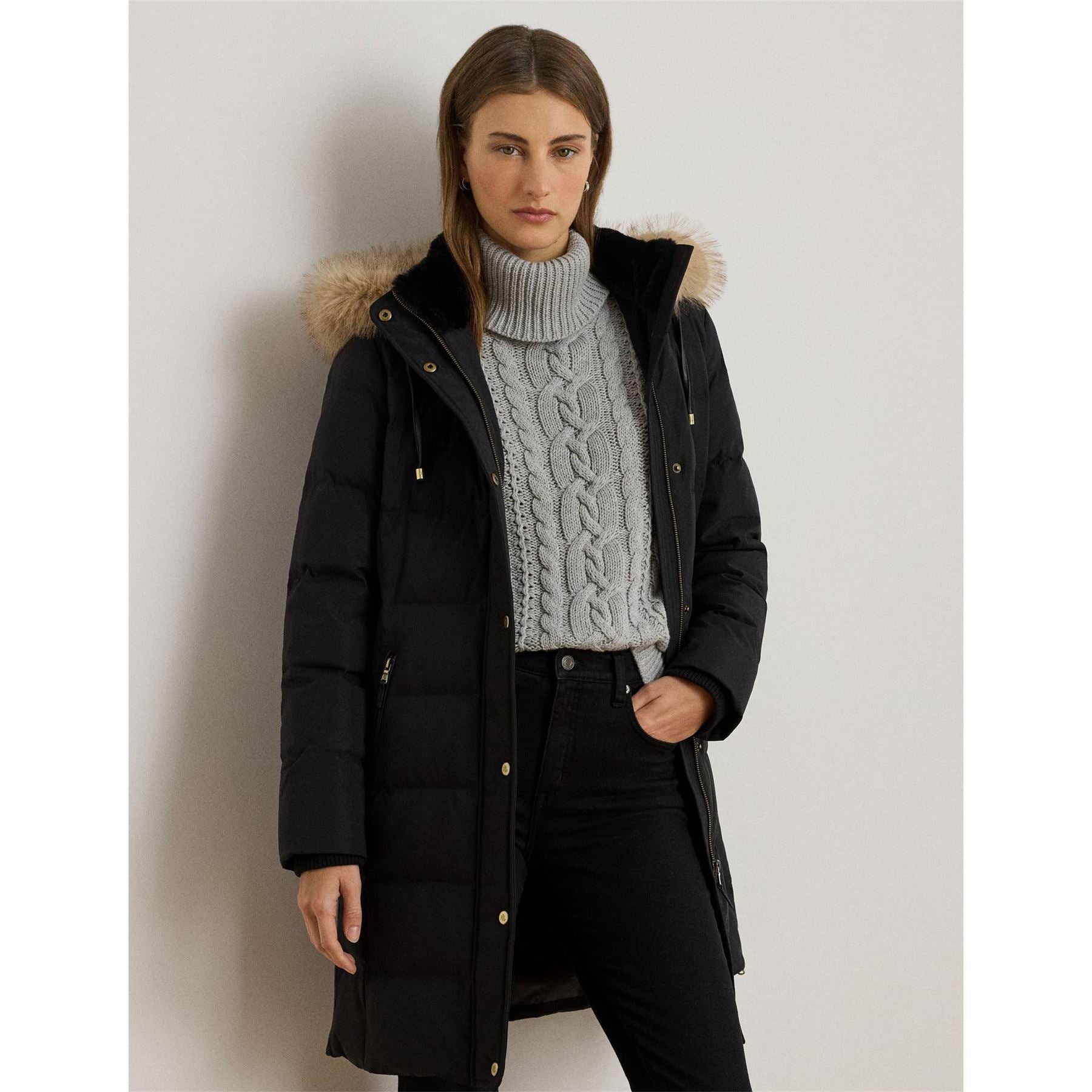 Lauren by Ralph Lauren Fur Hoody Coat Ld64
