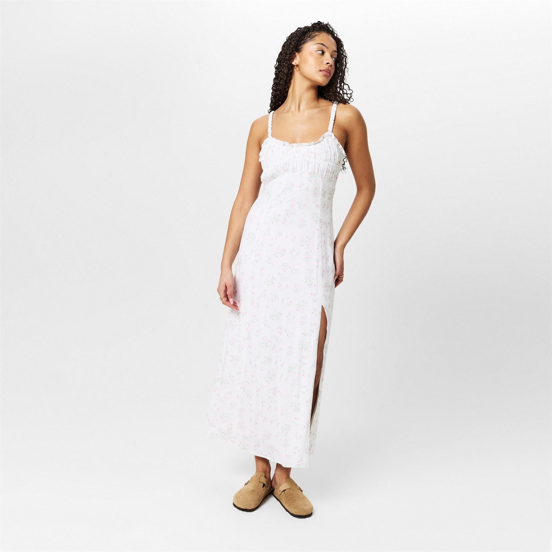 Jack Wills Jw Ruched Midi Slit Tea Dress