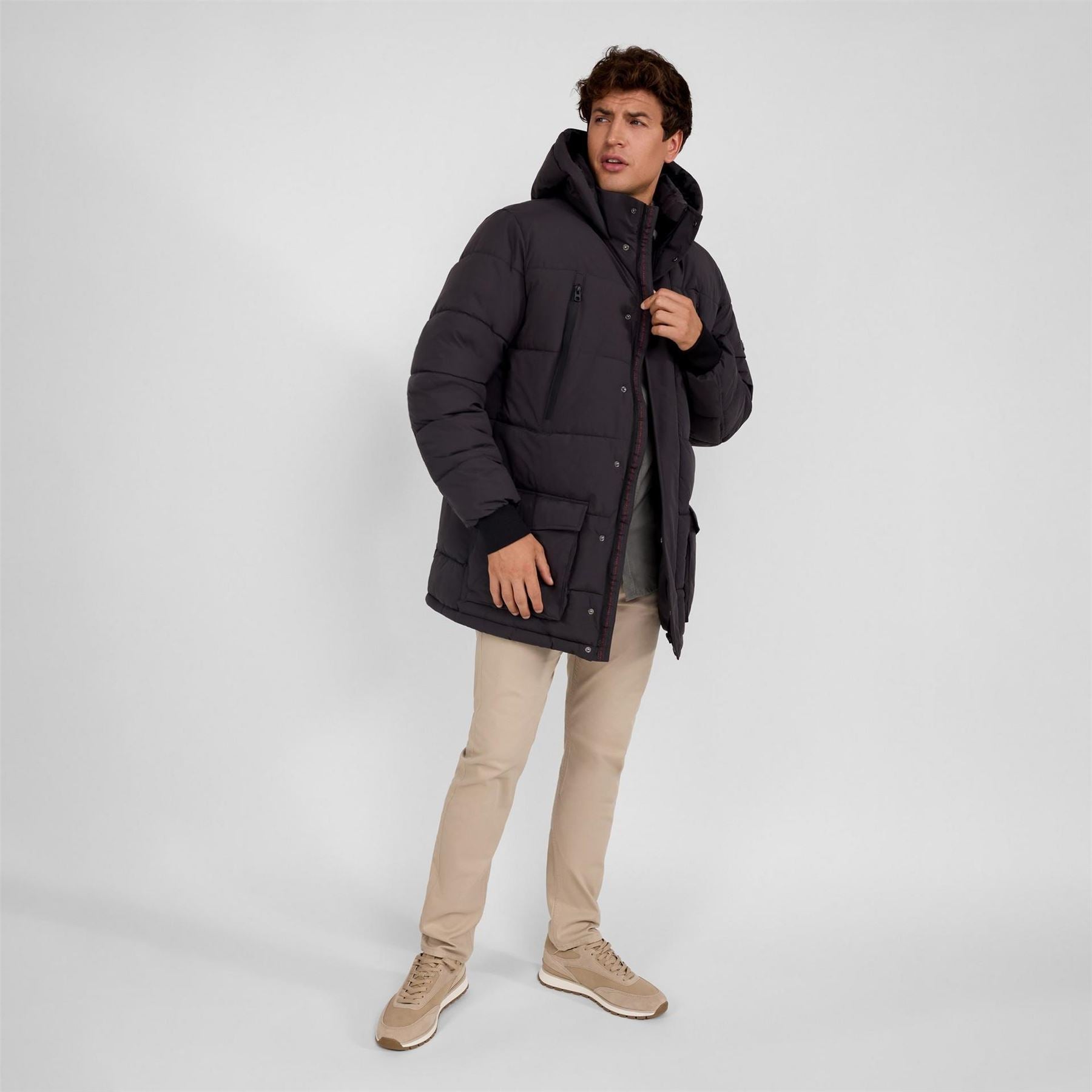 Minoti Men Long Jacket With Fleece Lining And Waterproof Zip Pockets Grey