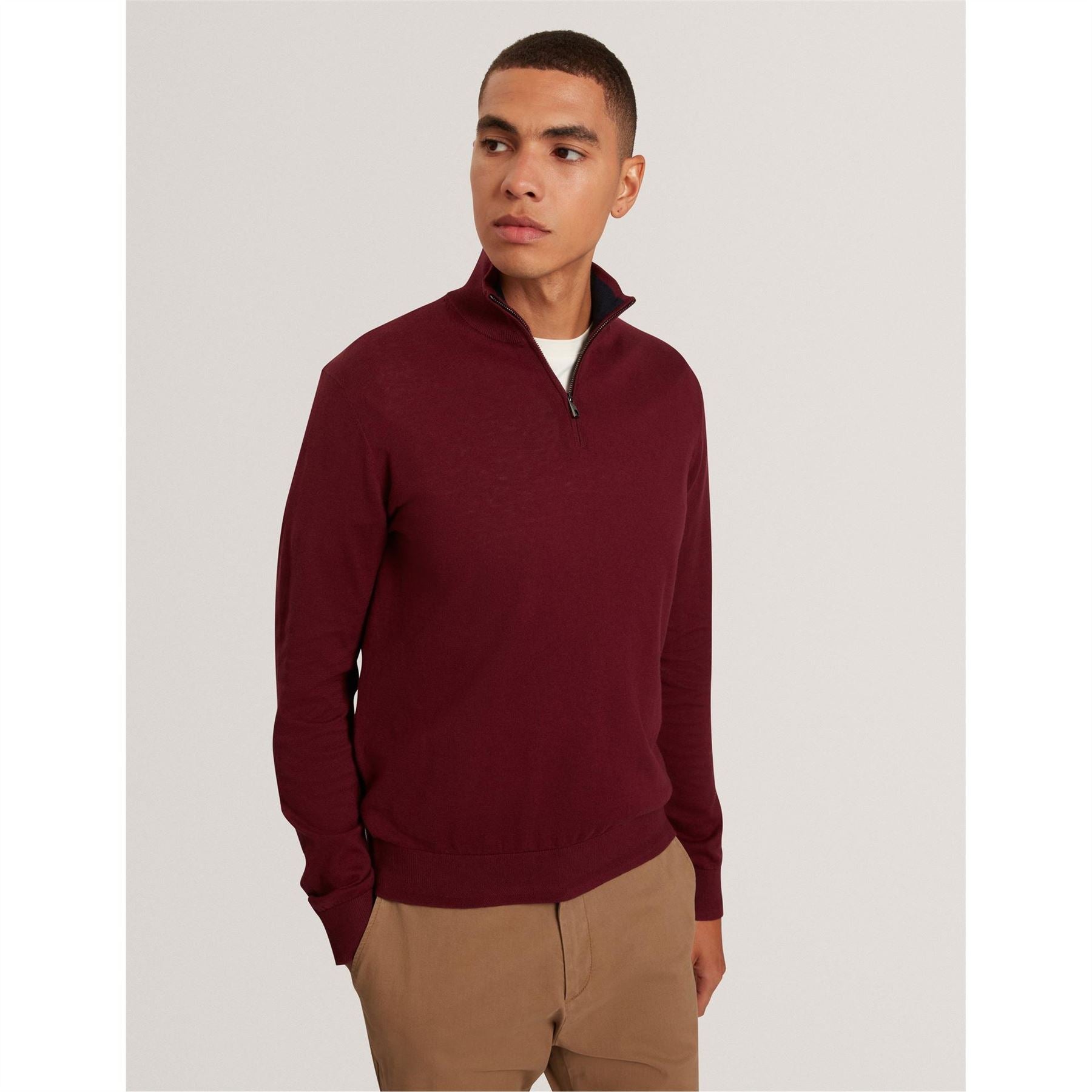 Ted Baker Merino Zip Neck Long Sleeve Raglan Sweater
