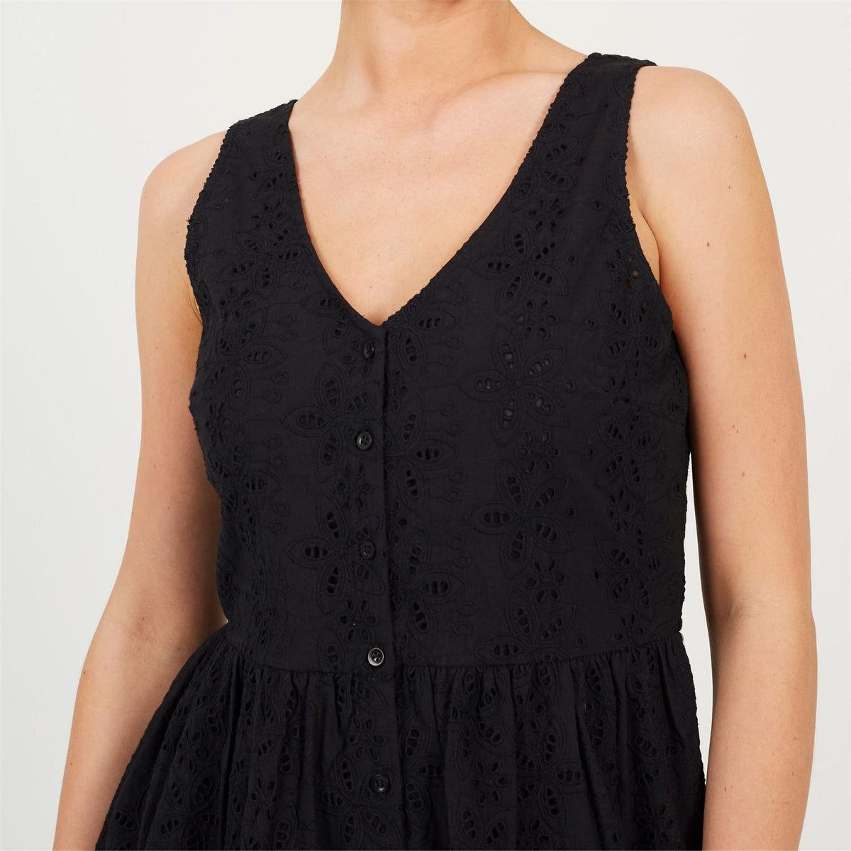 Brave Soul Broiderie Mini Dress With Button Fastening