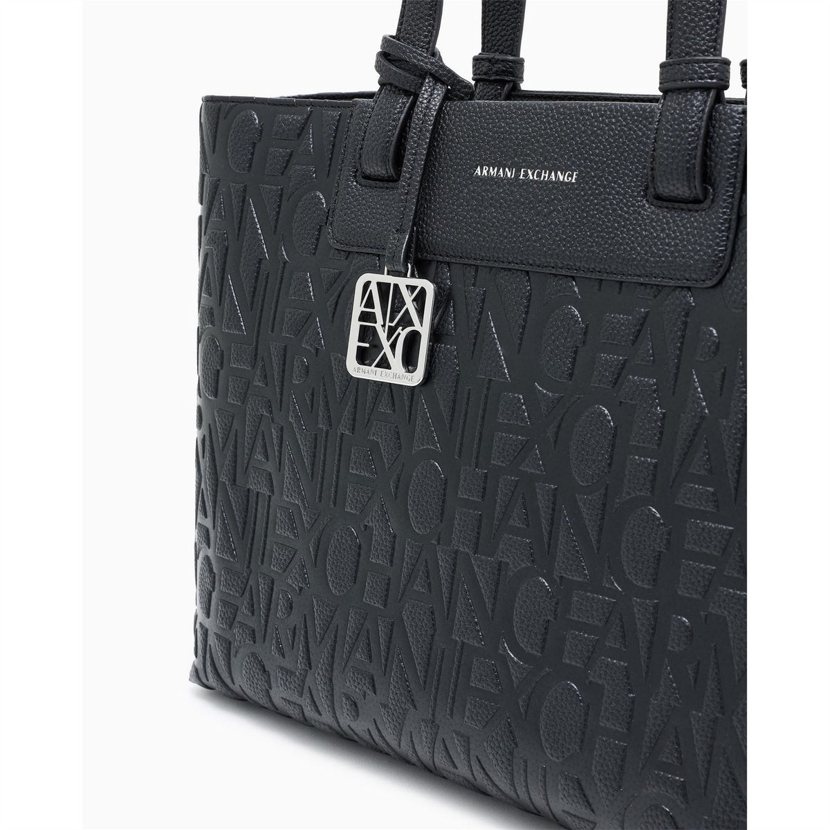Armani Exchange Tote Bag with All-Over Logo and Key Ring