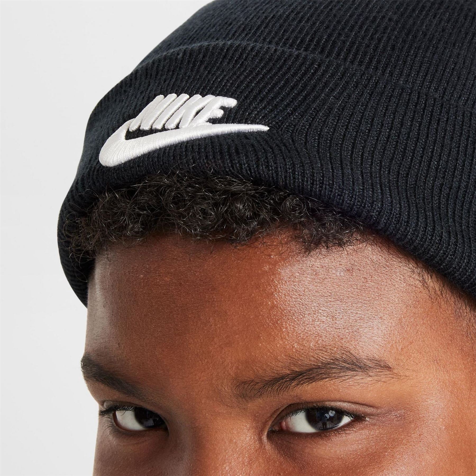 Nike Nsw Junior Wordmark Embroidered Logo Ribbed Cord Effect Fold Up Brim Beanie