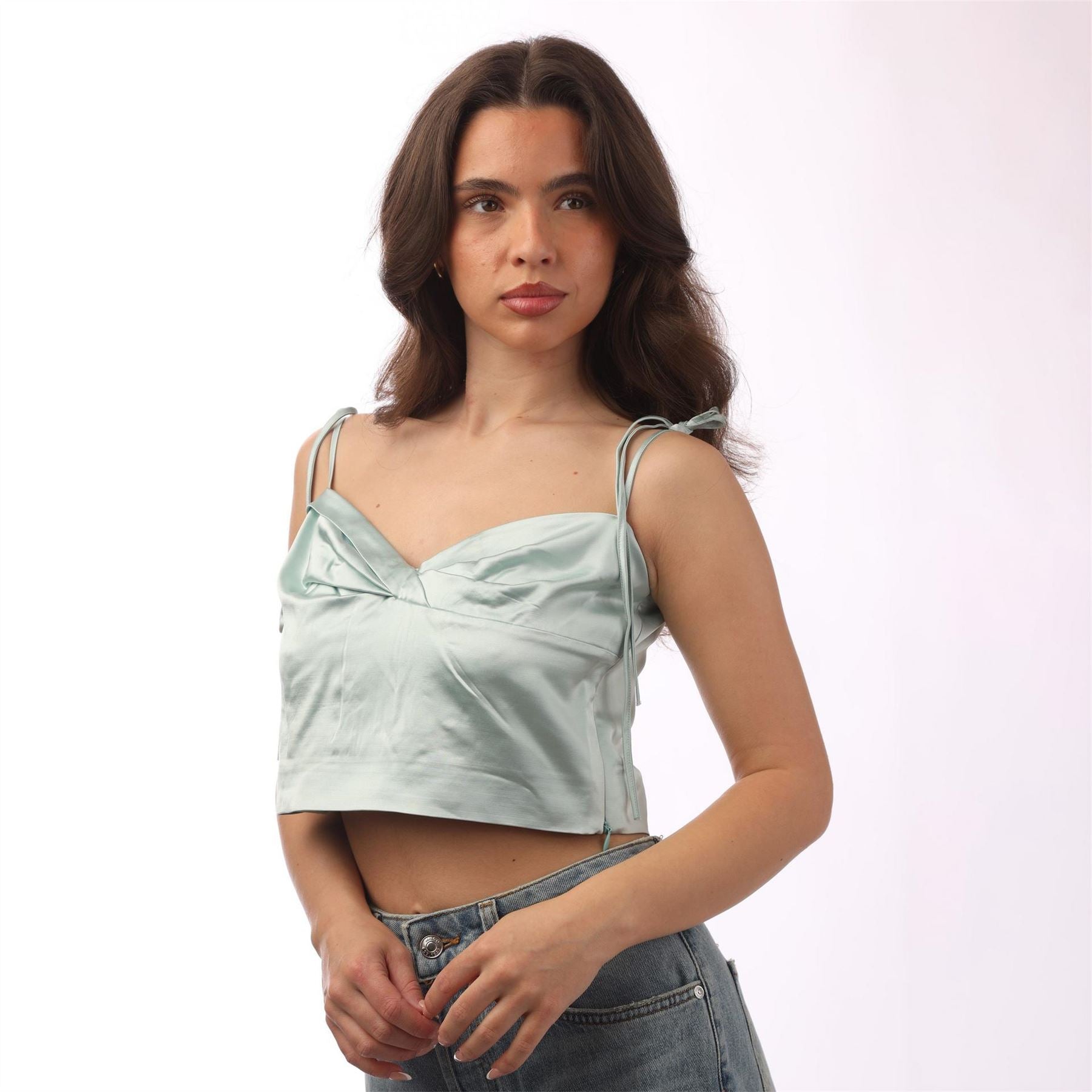 Off White Twisted Cropped Slim Fit Tank
