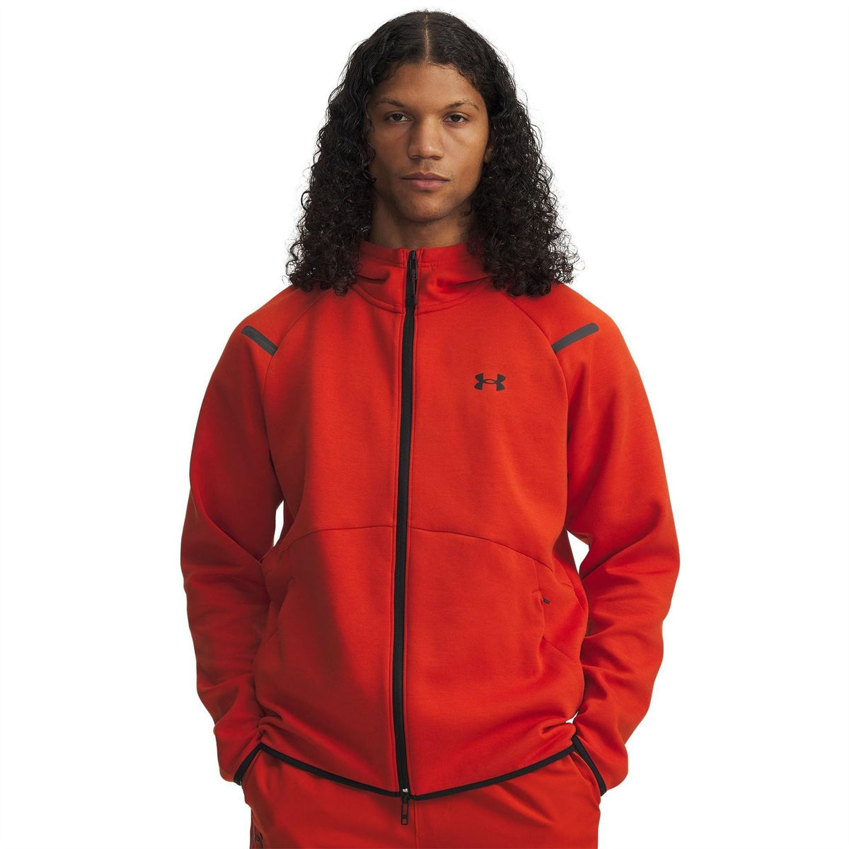 Under Armour Solid Patterned Hooded Neck Ribbed Cuff Full Zipper Sweat Jacket