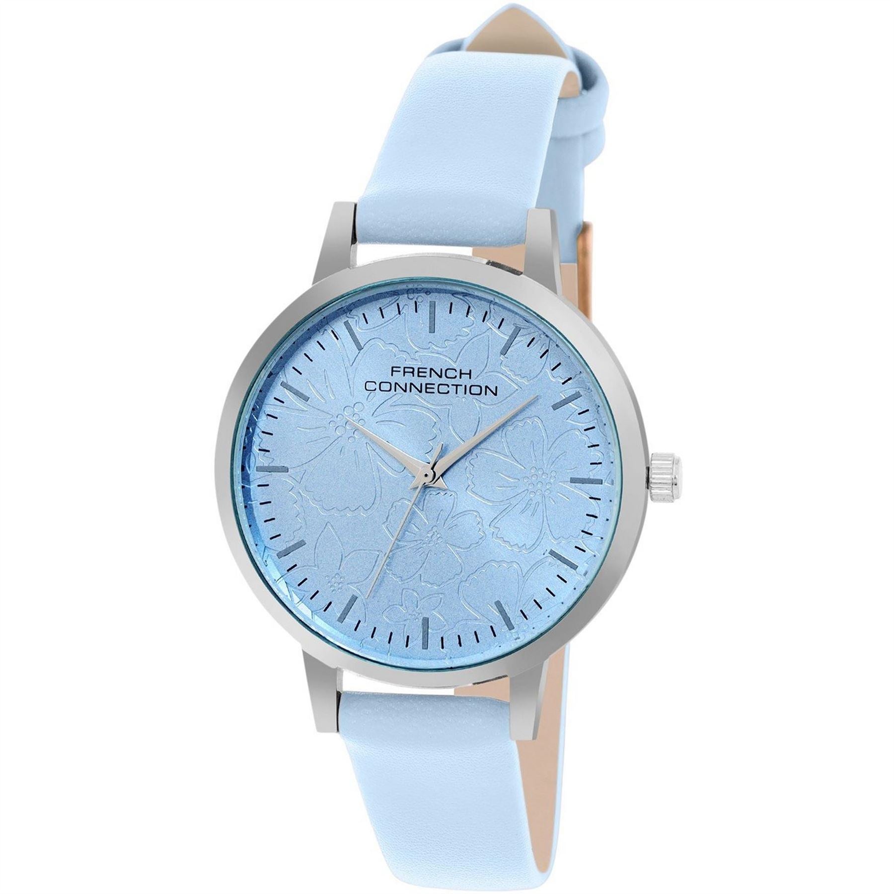 FCUK Silver Case Round Shape Sky Blue Strap Quartz Watch