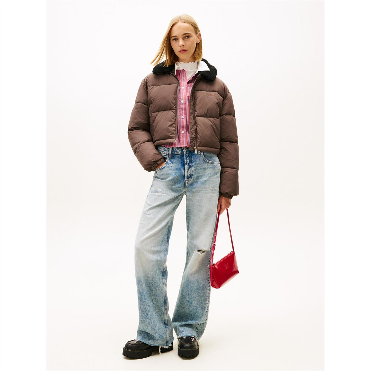 Tommy Jeans Solid Patterned Puffer Jacket with Side Pocket