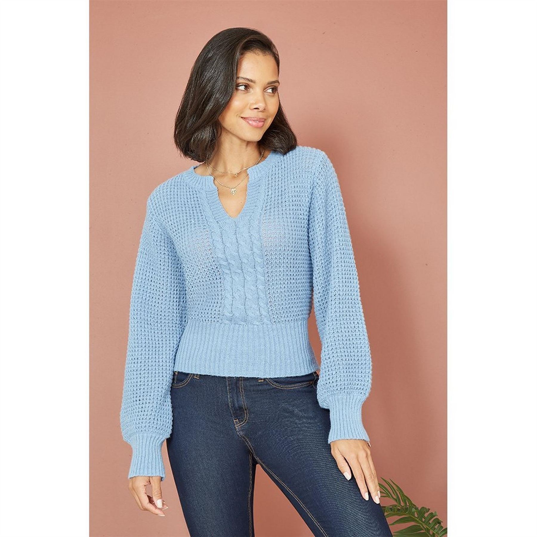Yumi Balloon Sleeve Cable Knit Jumper