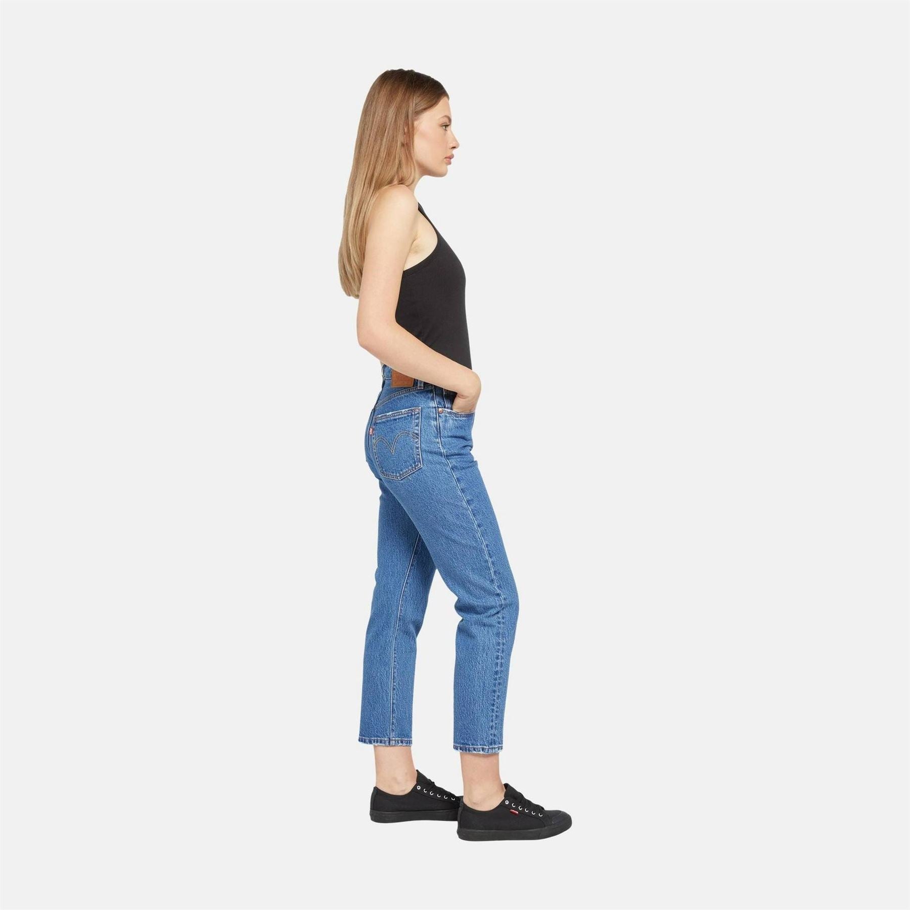 Levis 501 Cropped Mid Rise Cotton Straight Leg Jeans
