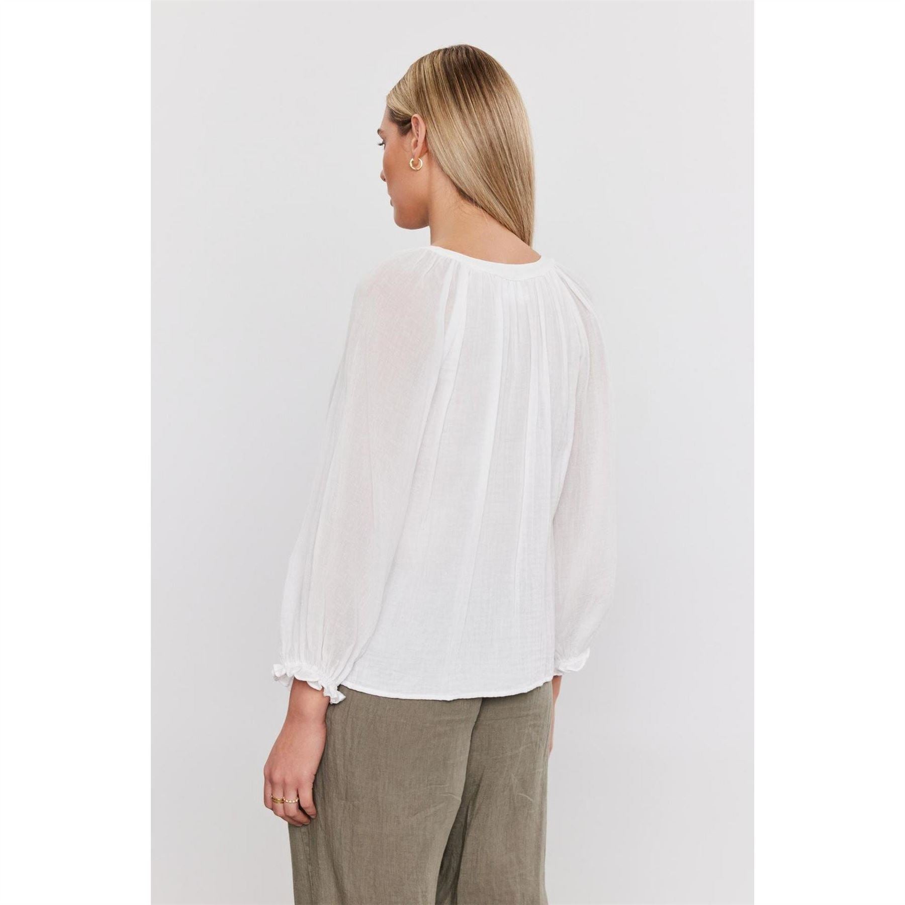 Velvet by Graham and Spencer Regular Fit V-Neck Bishop Sleeve Blouse