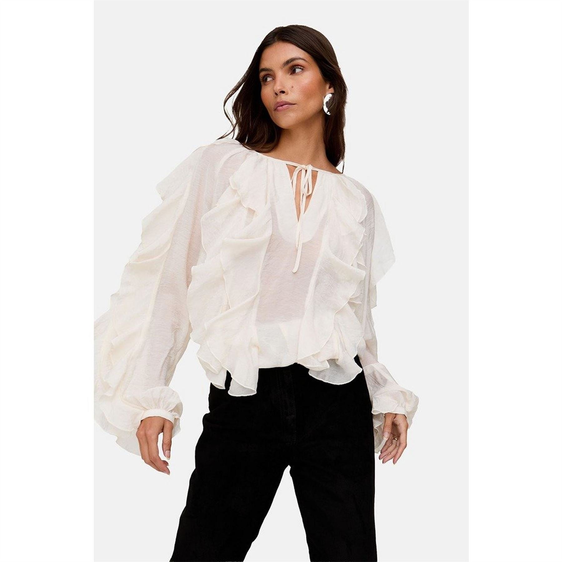 Lily and Lionel Sophie Tie Neck Long Sleeve Ruffle Blouse