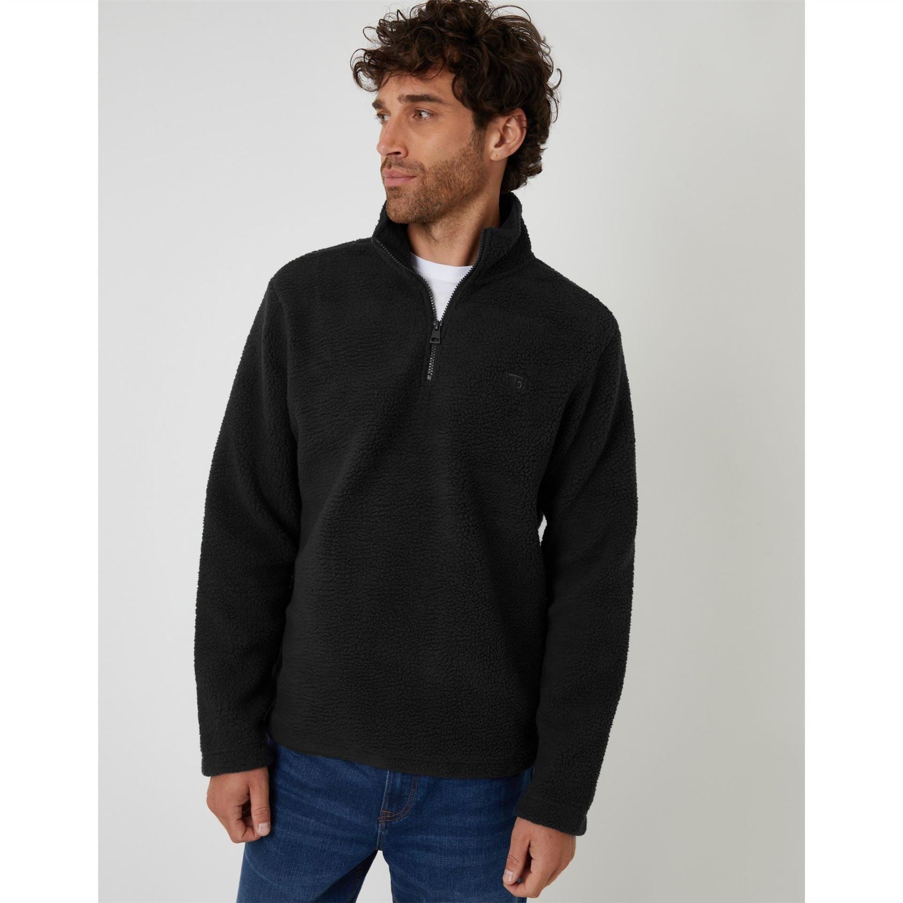 Threadbare Quarter Zip Funnel Neck Long Sleeve Sweatshirt