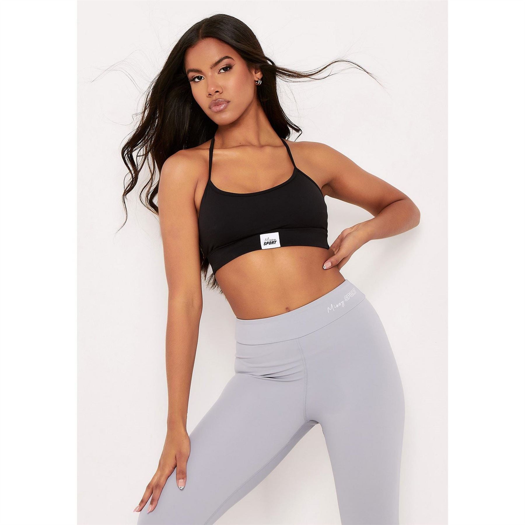 Missy Empire Sport Tab Logo Thick Strappy Gym Crop Top