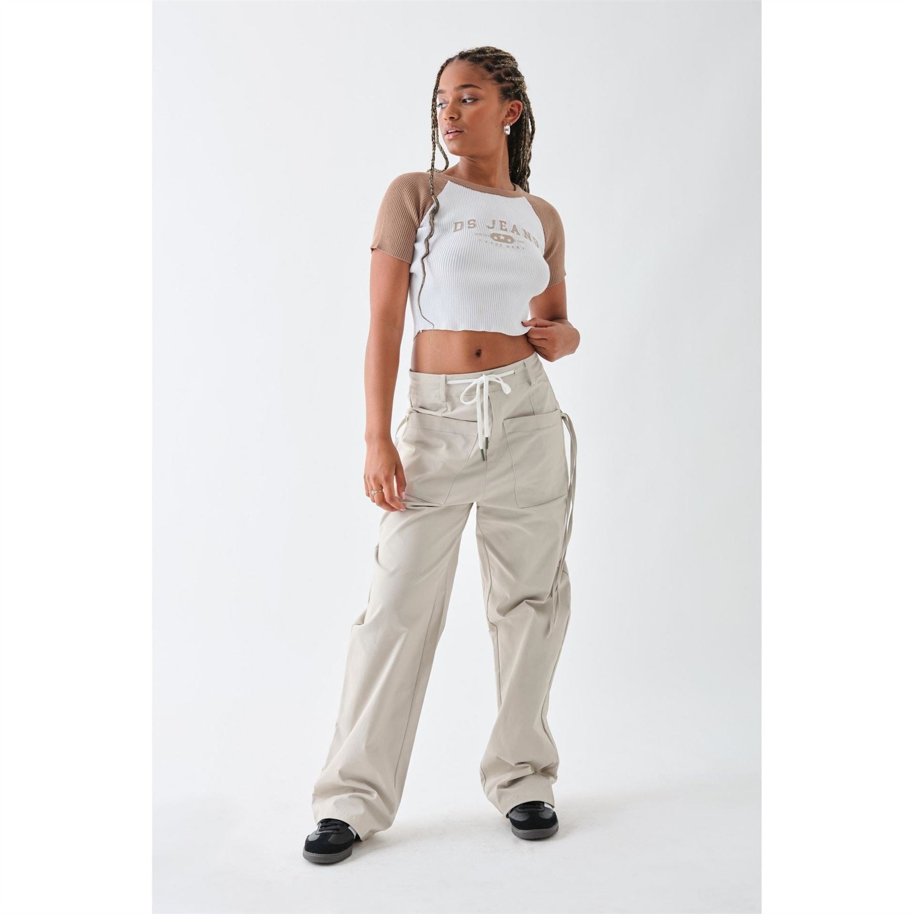Daisy Street Knit Cropped Crew Neck T-Shirt