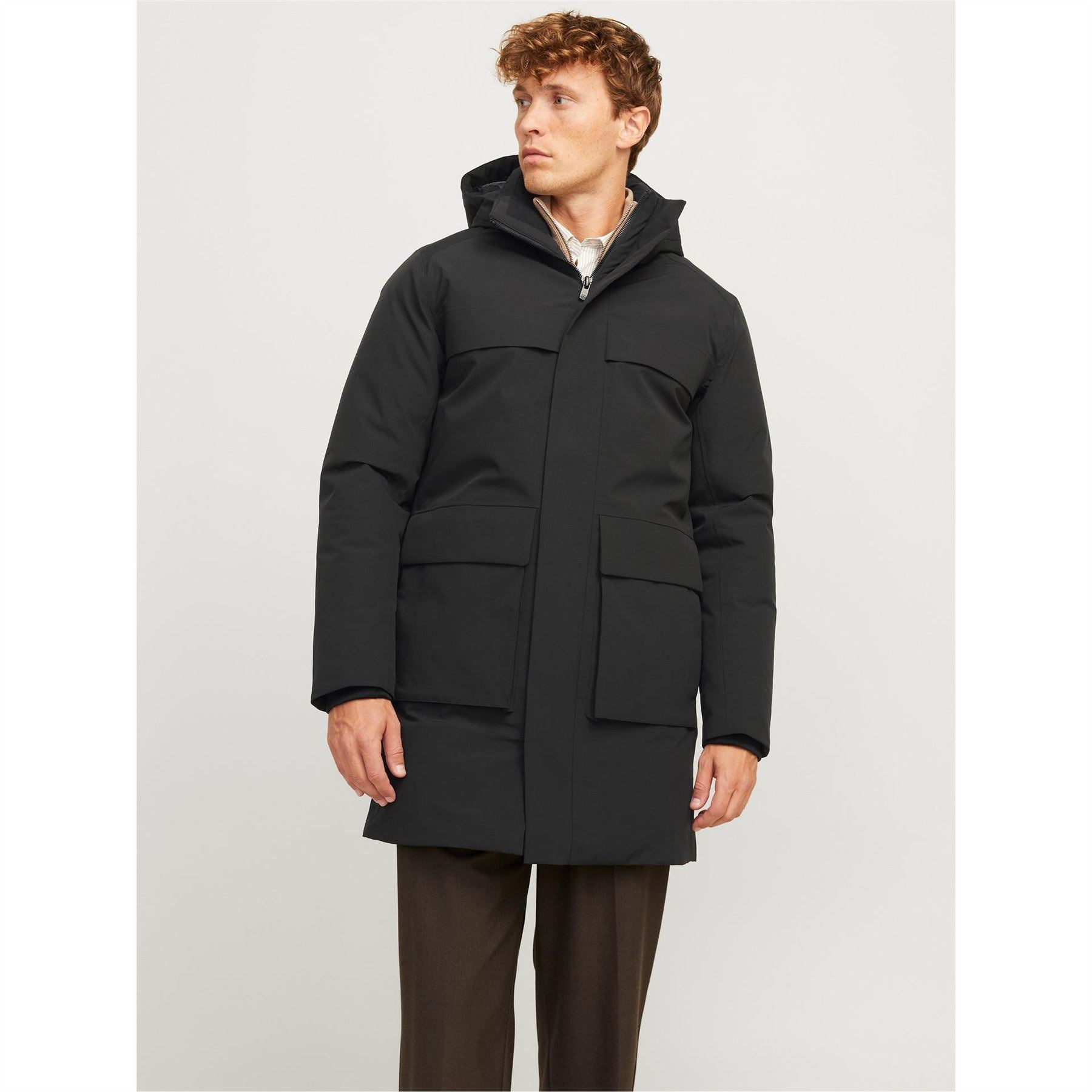 Jack and Jones Wave Hooded Parka Coat with Flap Pocket