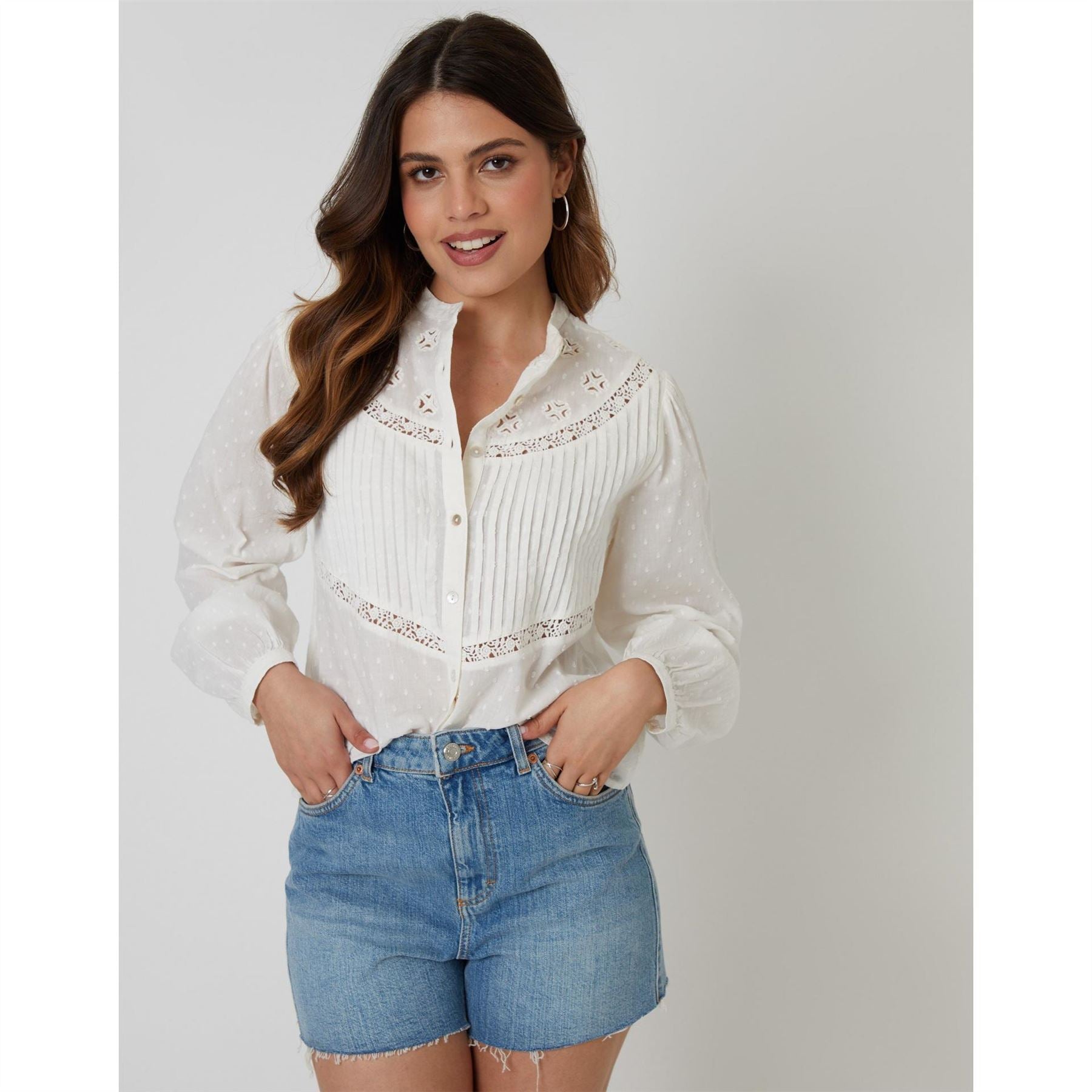 Threadbare Rani Boho Band Collar Long Bishop Sleeve Blouse