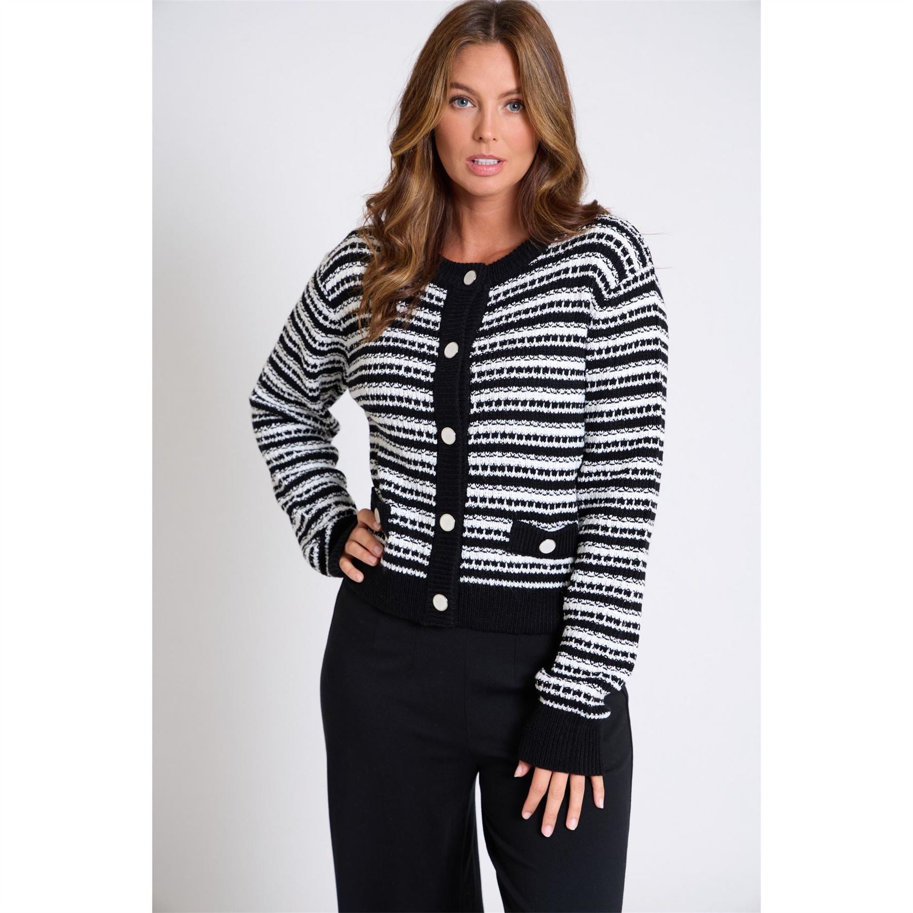 Be You Crew Neck Button Trim Long Sleeve Sweater