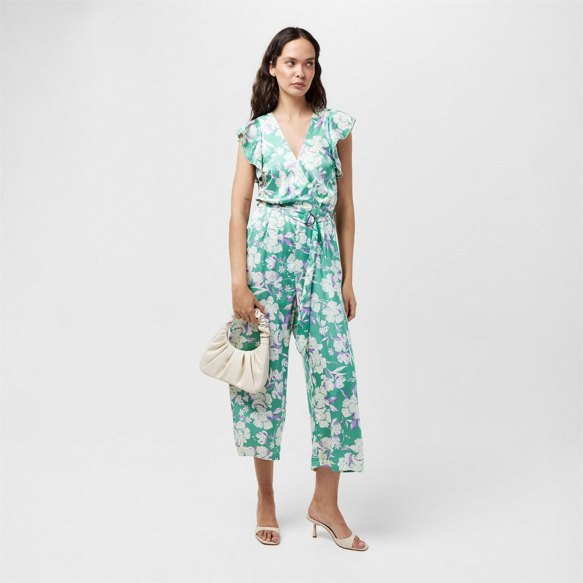 AX Paris Printed Wrap Front Frill Sleeve Belted Jumpsuit