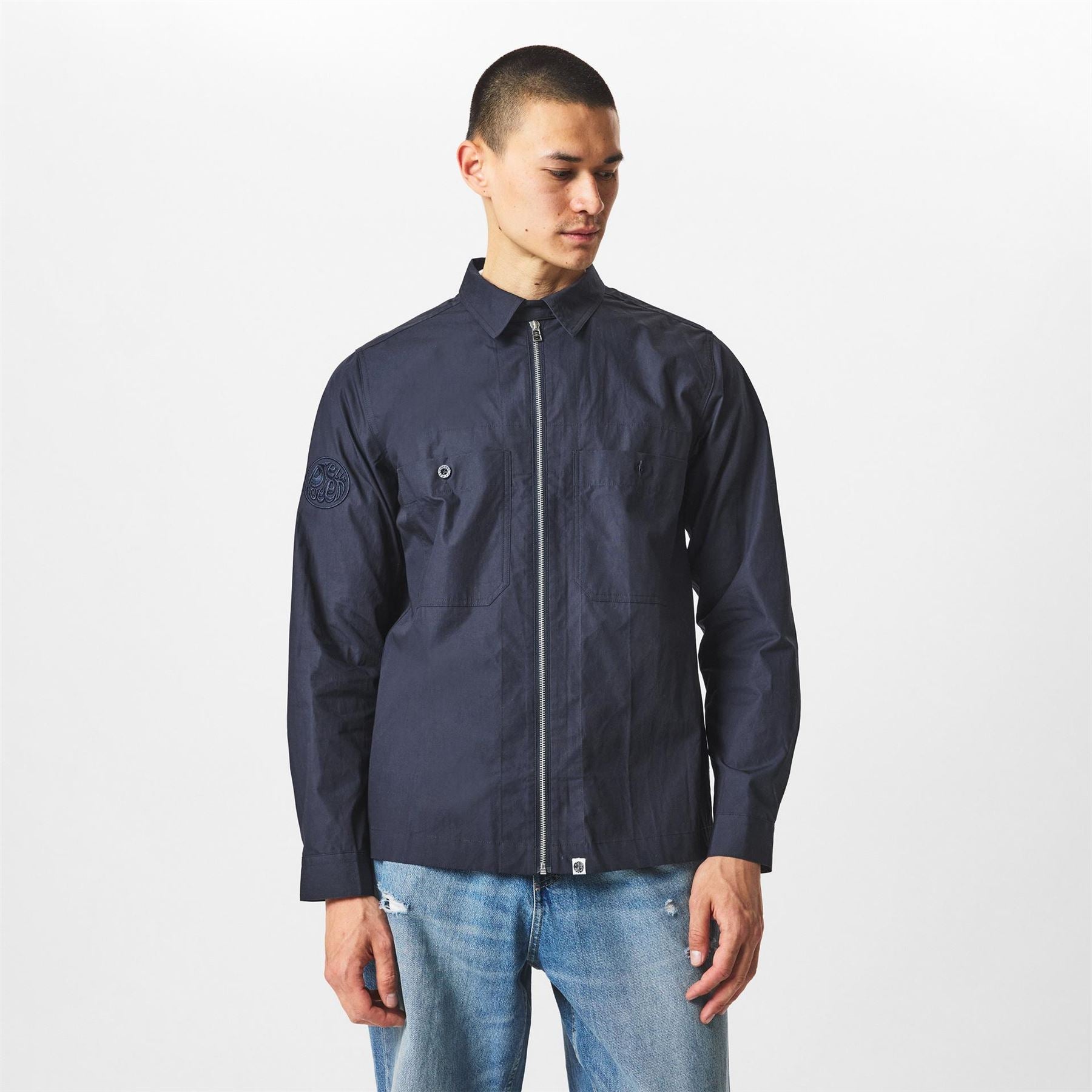 Pretty Green Boston Solid Patterned Snap Button Chest Pocket Overshirt