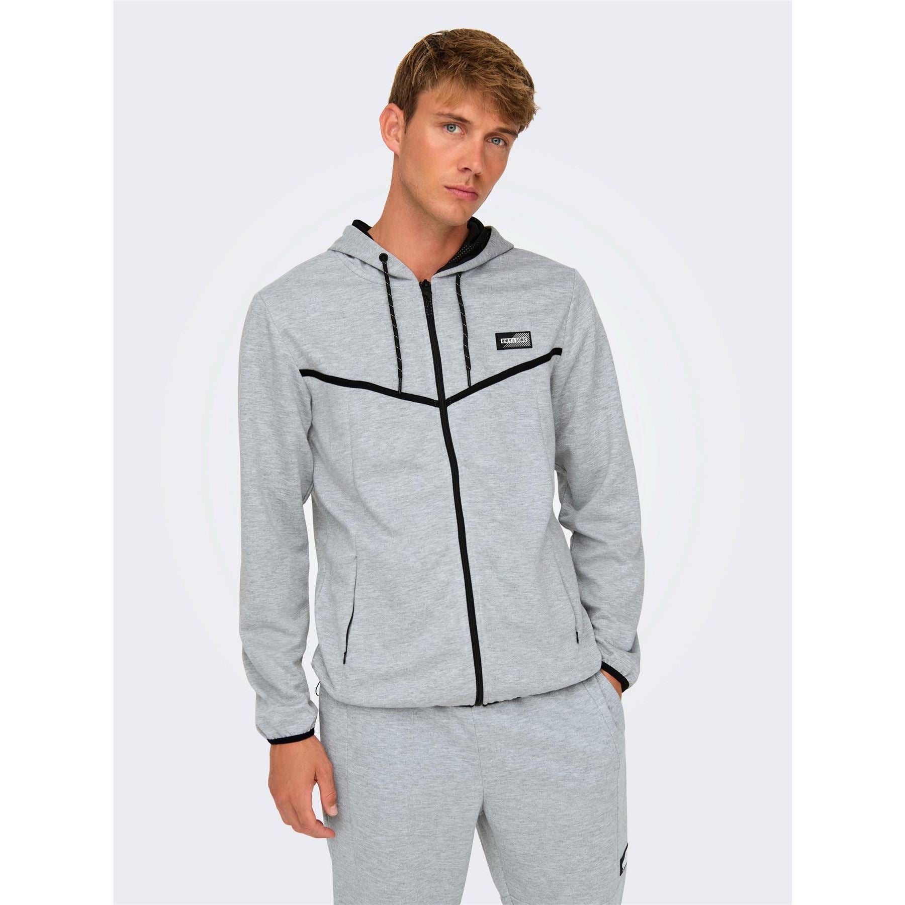 Only Hooded Ribbed Cuff Solid Patterned Sweat Jacket