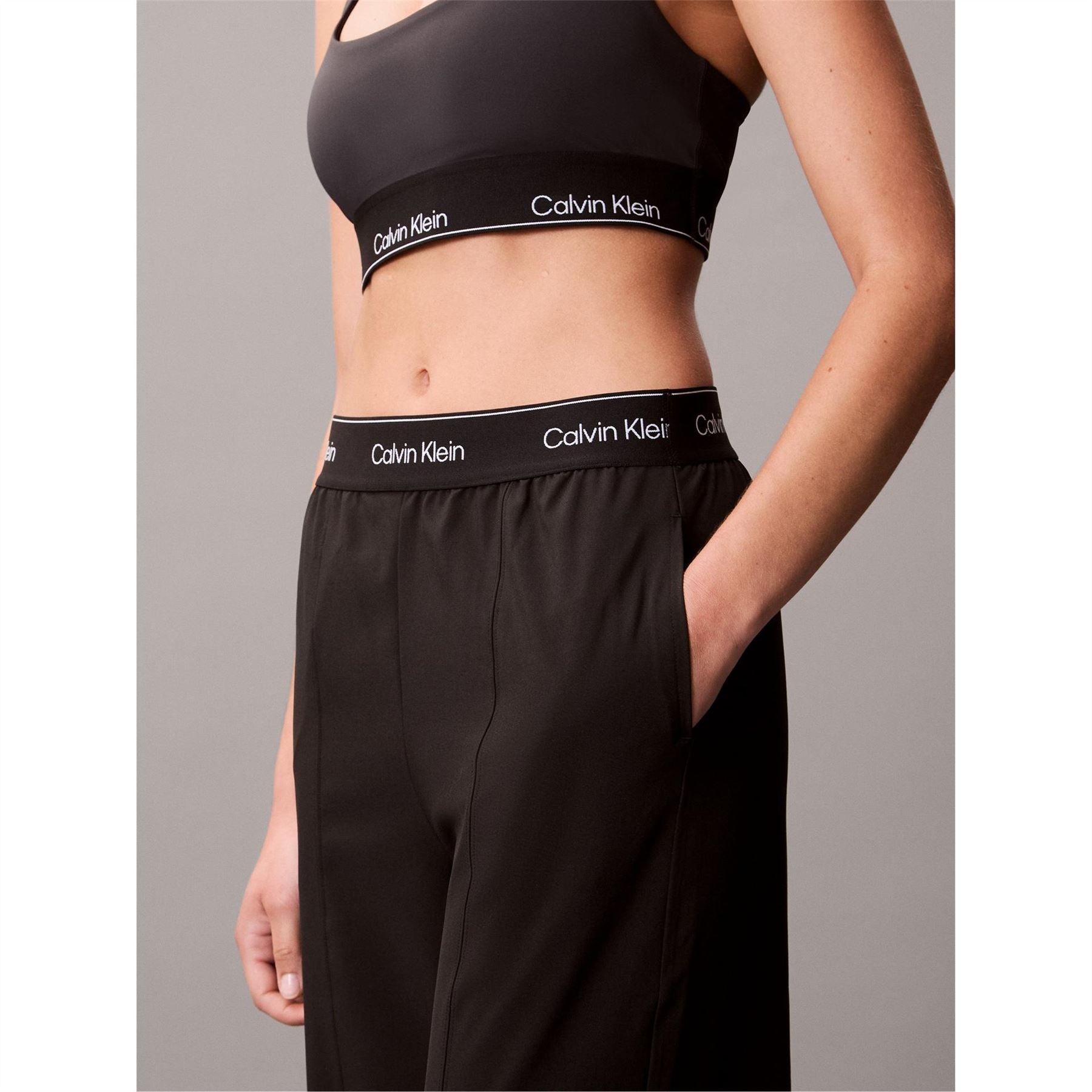 Calvin Klein Solid Patterned Wide Leg Fleece Joggers