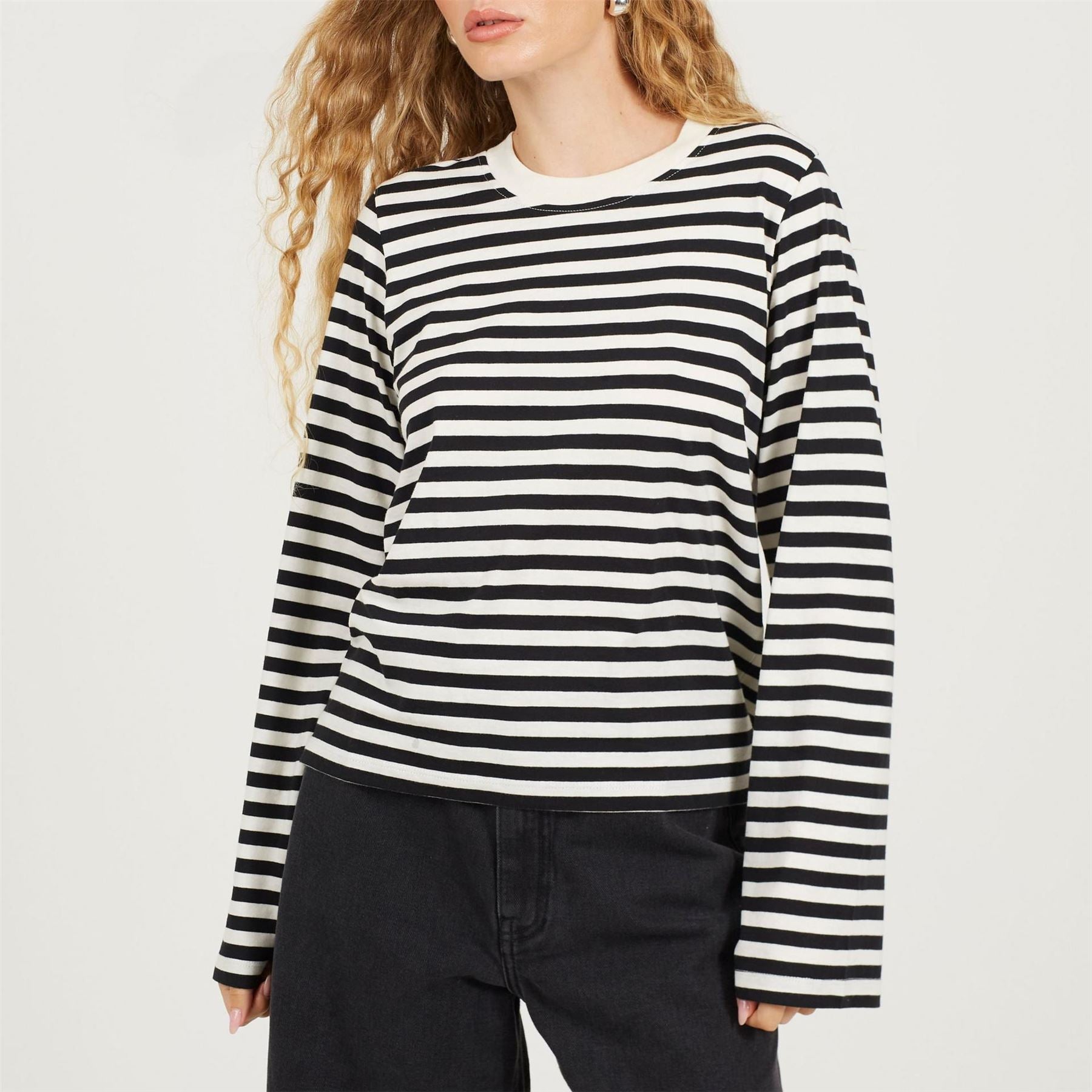 Brave Soul Womens Crew Neck Long Sleeve Striped Top
