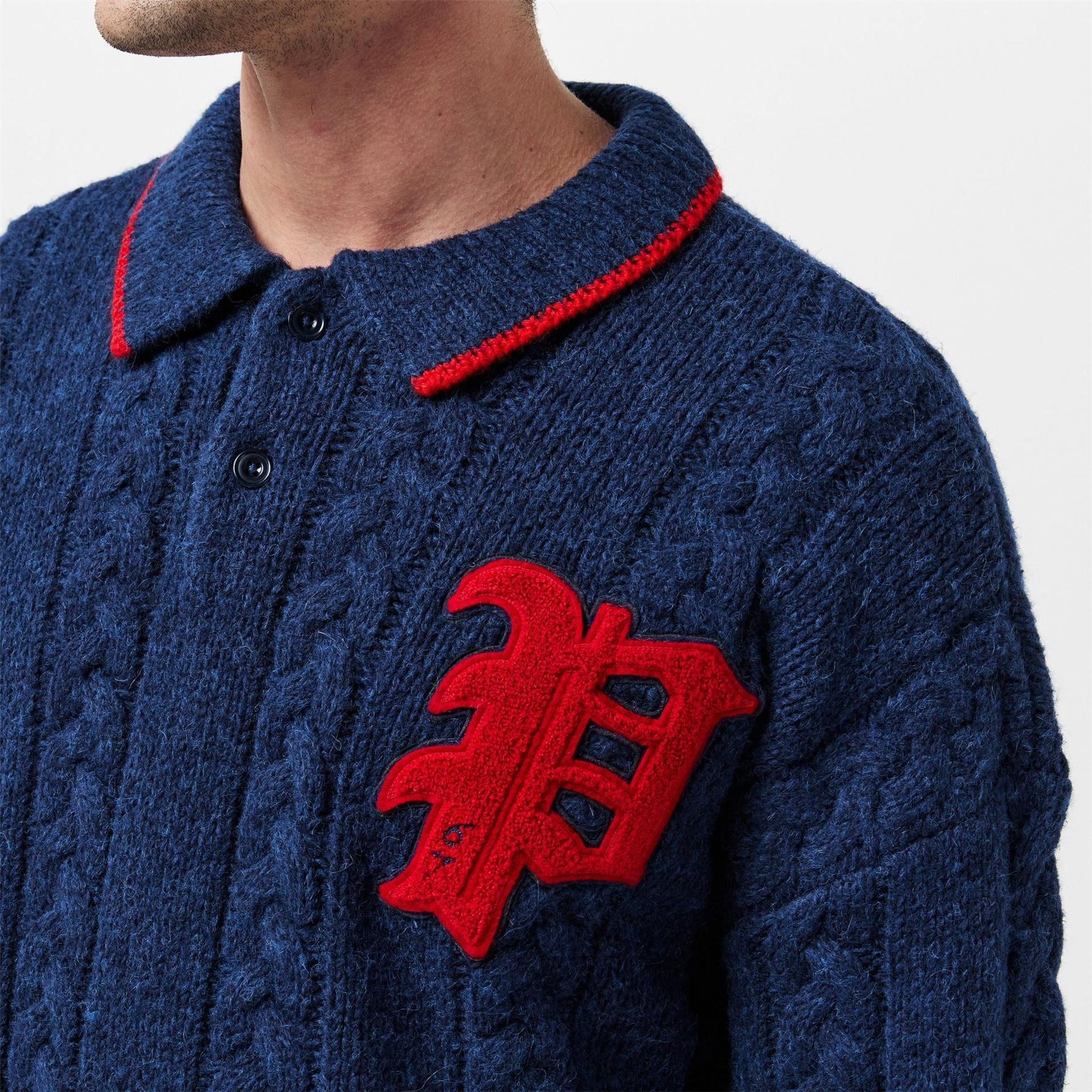 Polo Ralph Lauren Embroidered Lettering Collared Long Sleeve Sweater