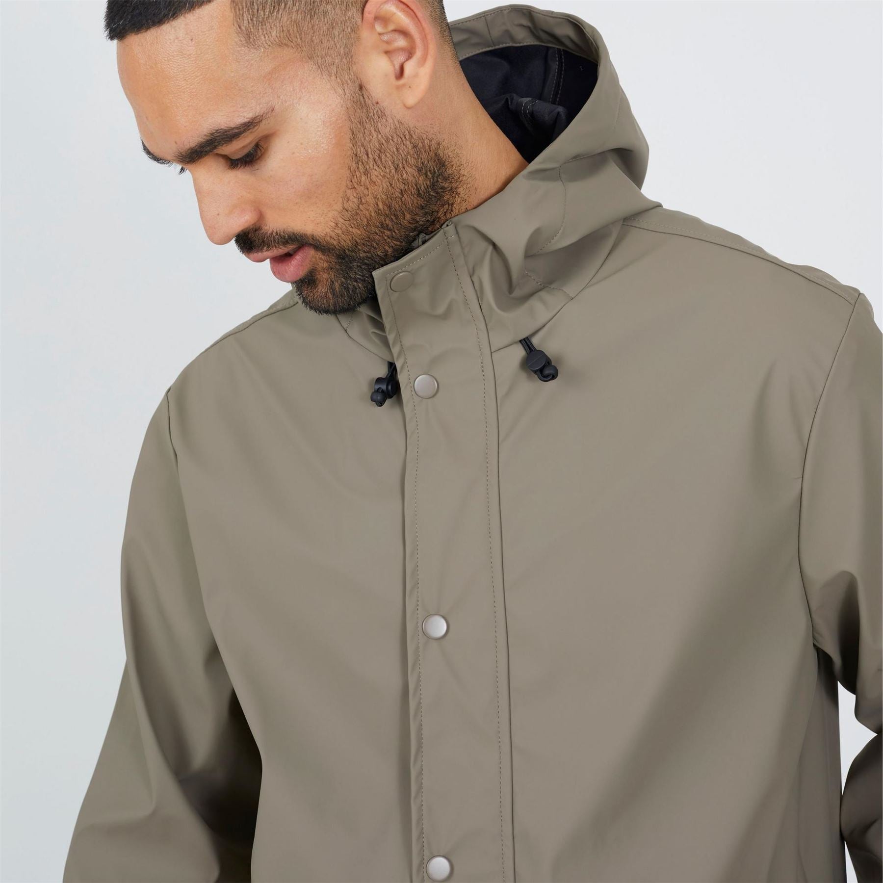 Brave Soul Mens Taupe Rubberised Hooded Parka