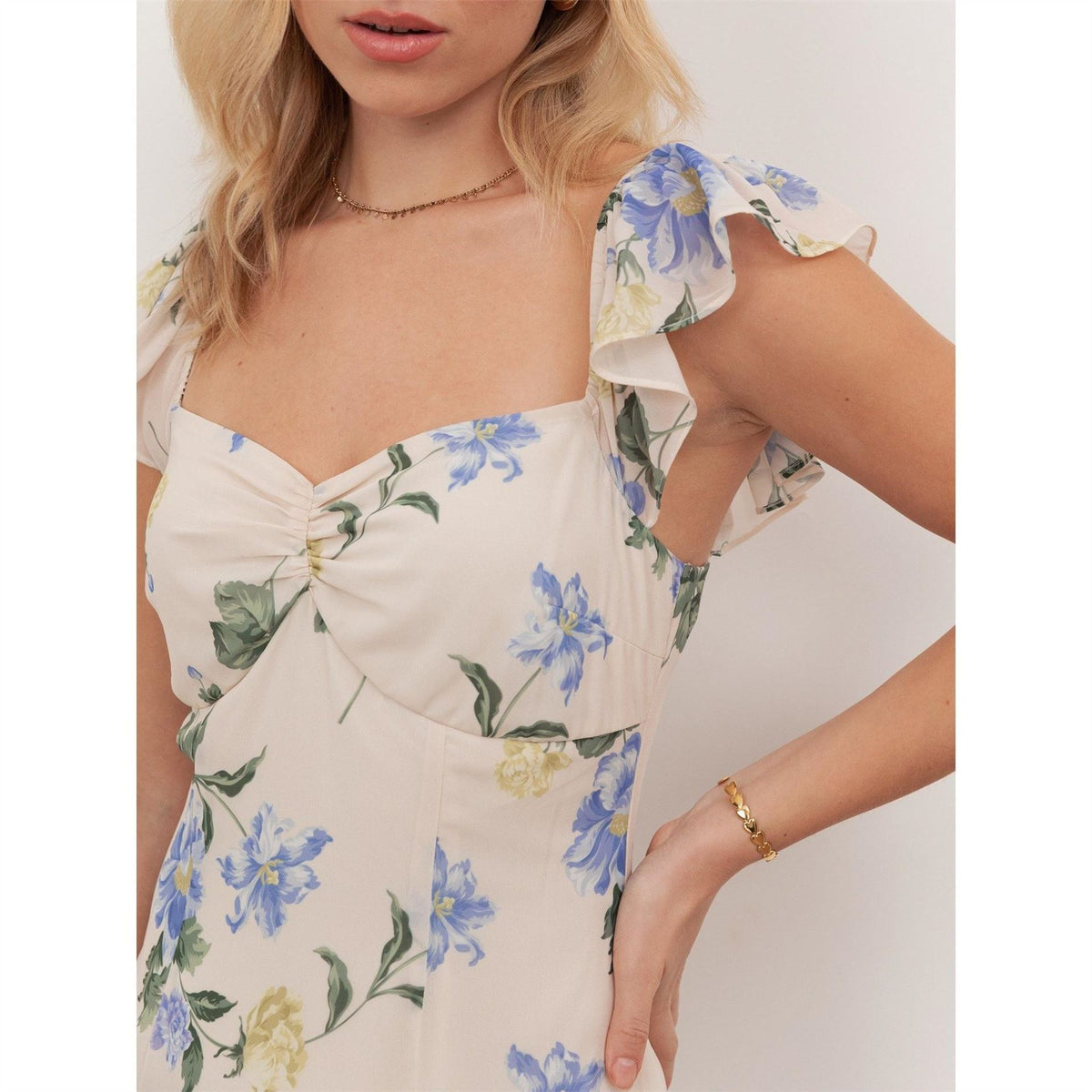 Anaya With Love With Love Recycled Floral Flutter Sleeve Asymmetric Ruffle Maxi Dress