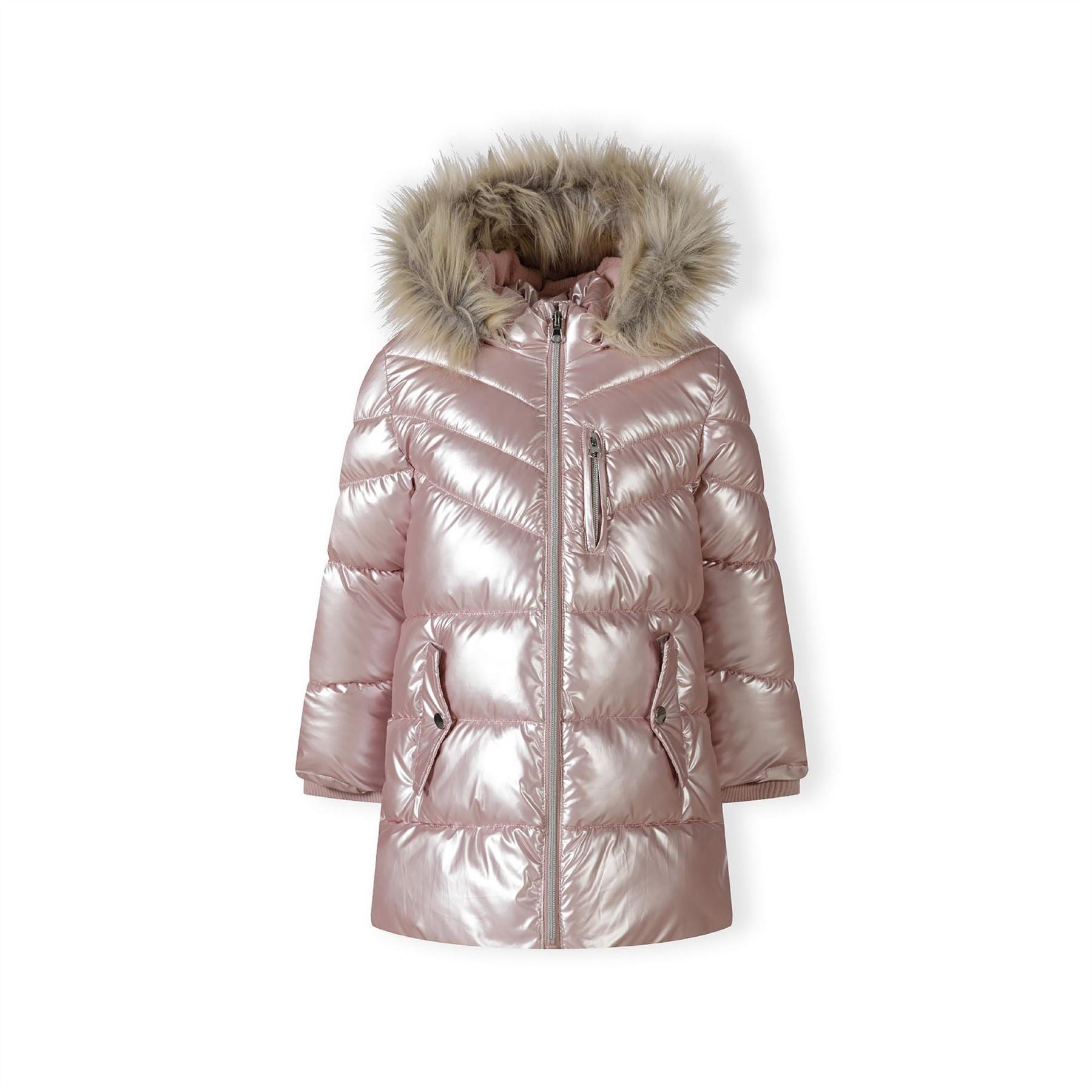 Minoti Girls Winter Coat Detachable Faux Fur Pink