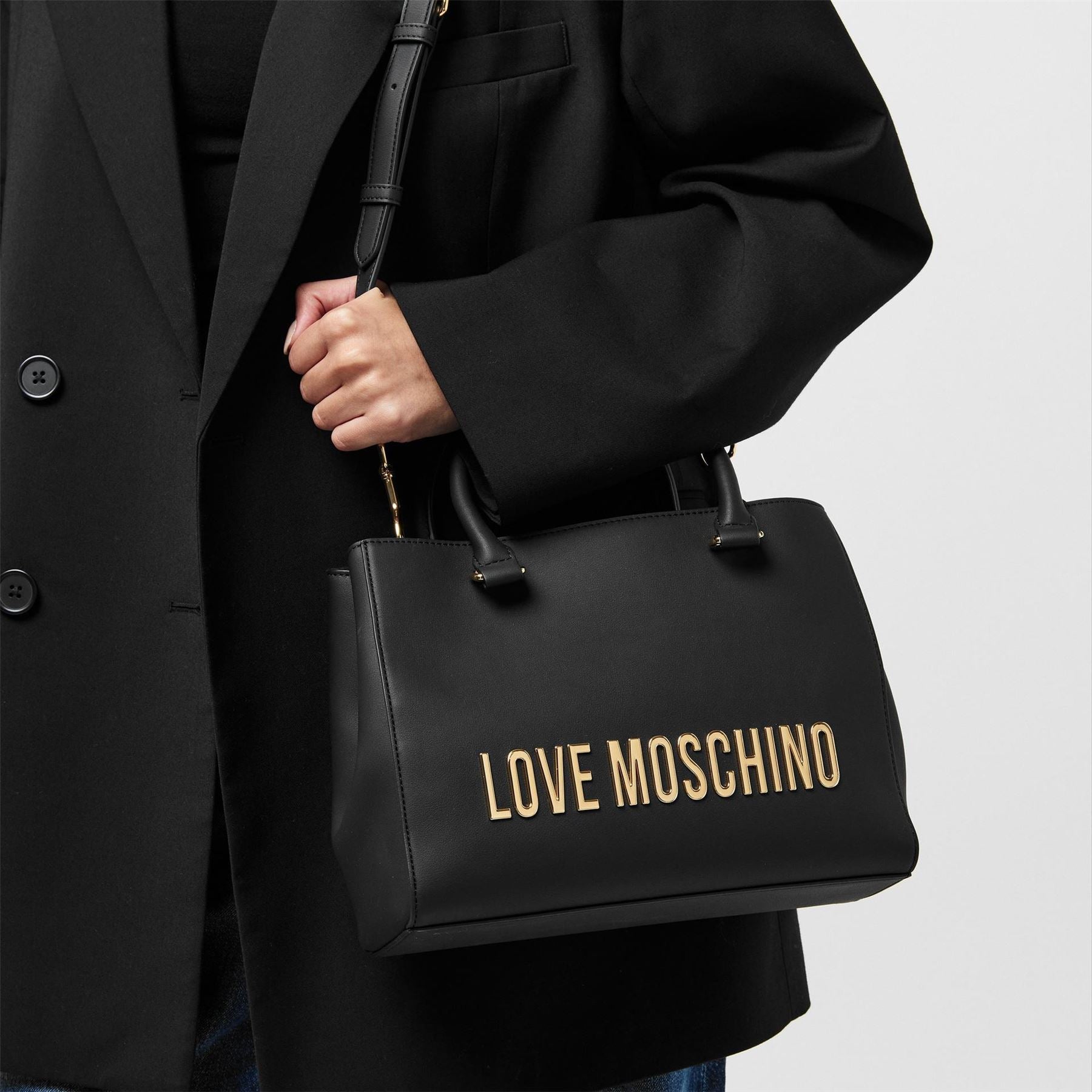 Love Moschino Bold Love Trapezoid Tote with Gold Tone Hardware