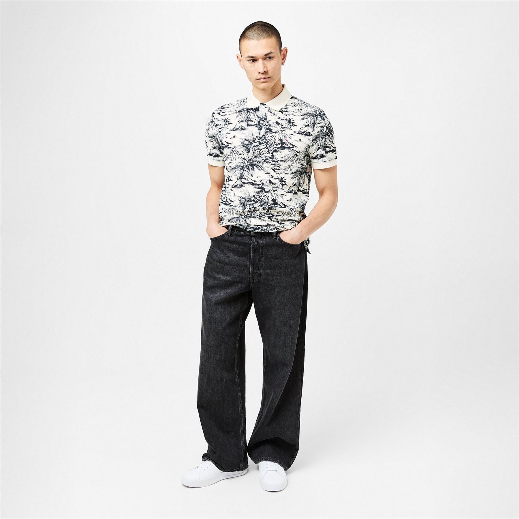 Tommy Hilfiger All Over Print Linen Short Sleeve Polo Shirt