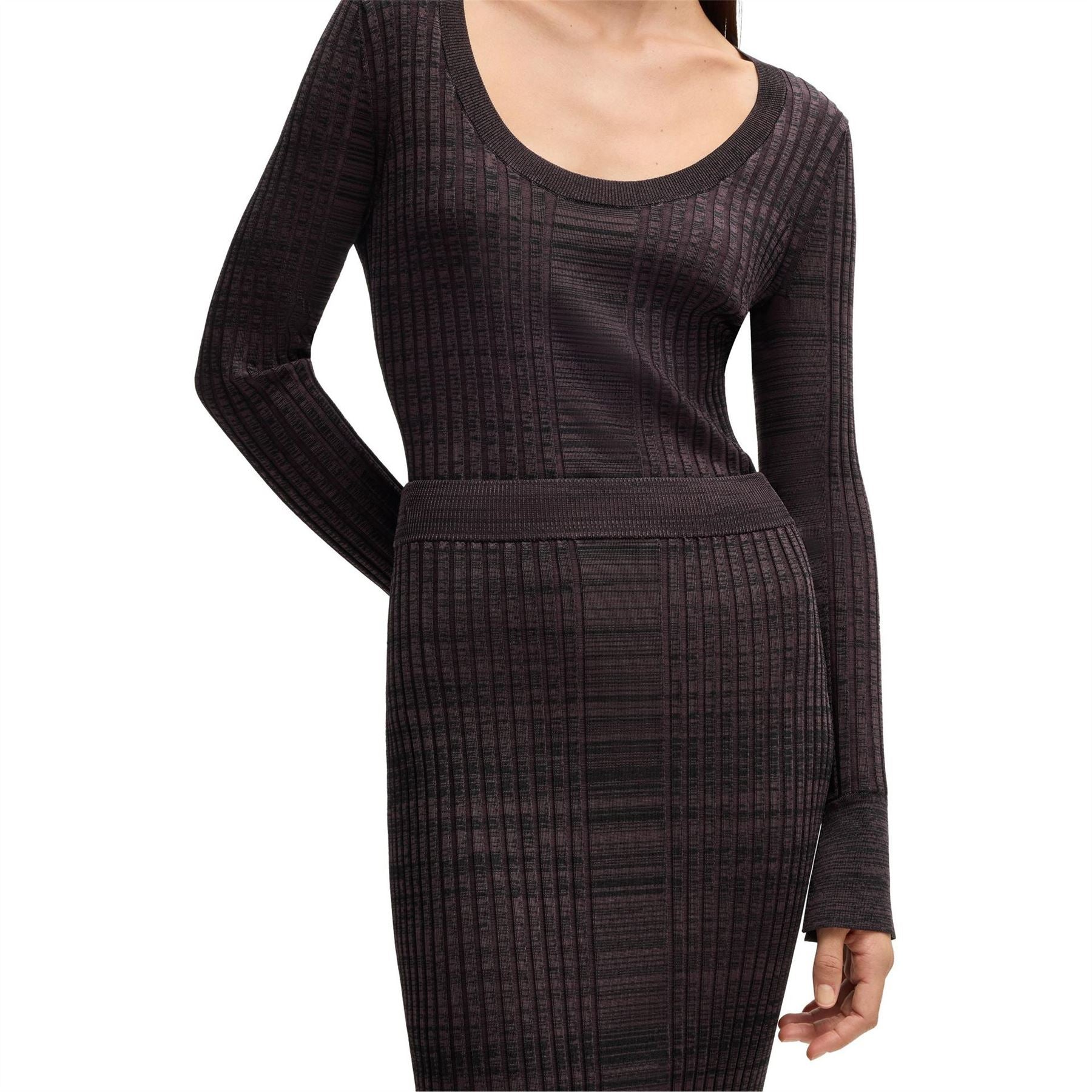 Boss Farmina Midi Vertical Stripe Patterned Knitted Skirt