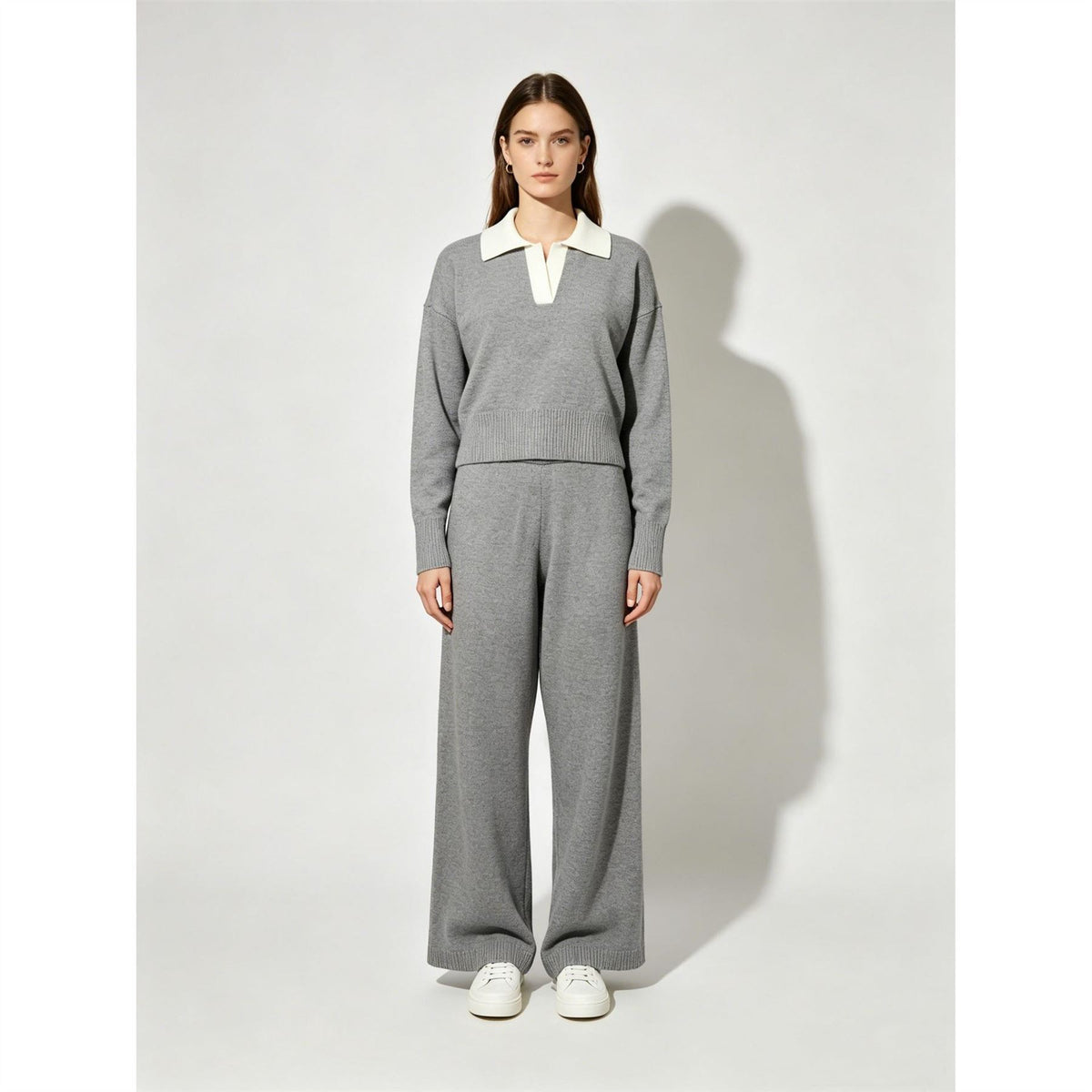 Miso V Neck Knit Long Sleeve Oversized Fit Top And Trouser Set
