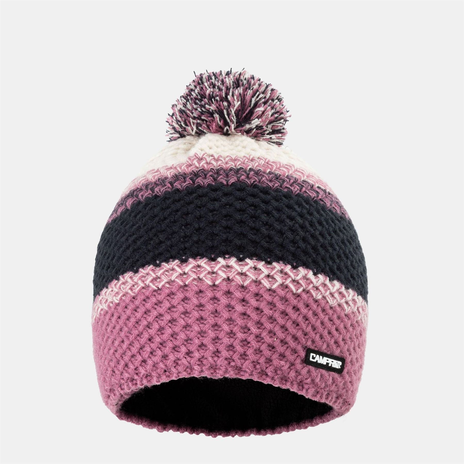 Campri Striped Pom Pom Acrylic Beanie