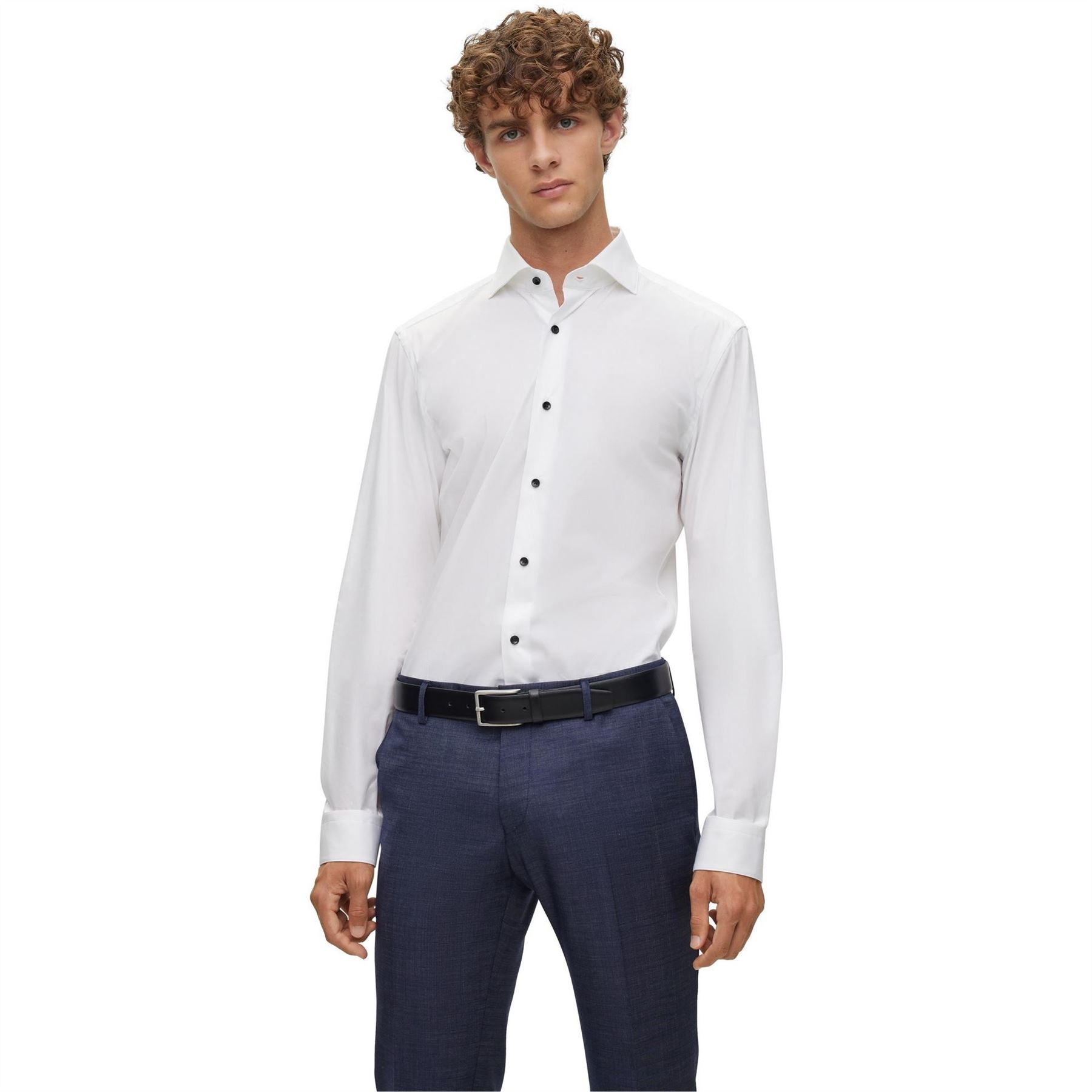 Boss Collared Neck Point Collar Long Sleeve Shirt