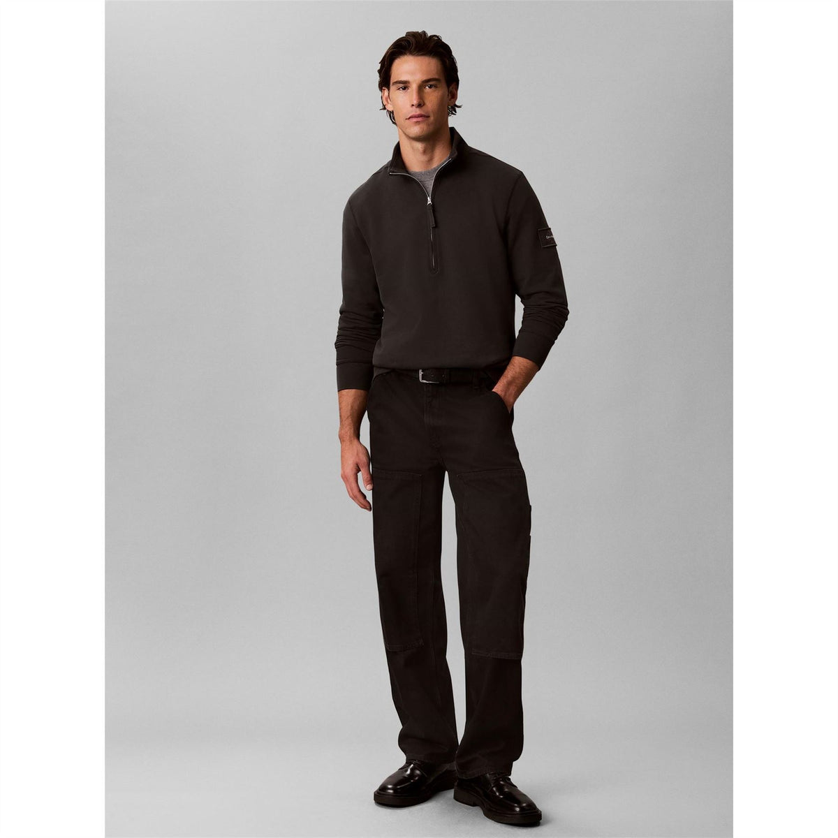 Calvin Klein Jeans Badge 1 4 Zip Cotton Fleece Top