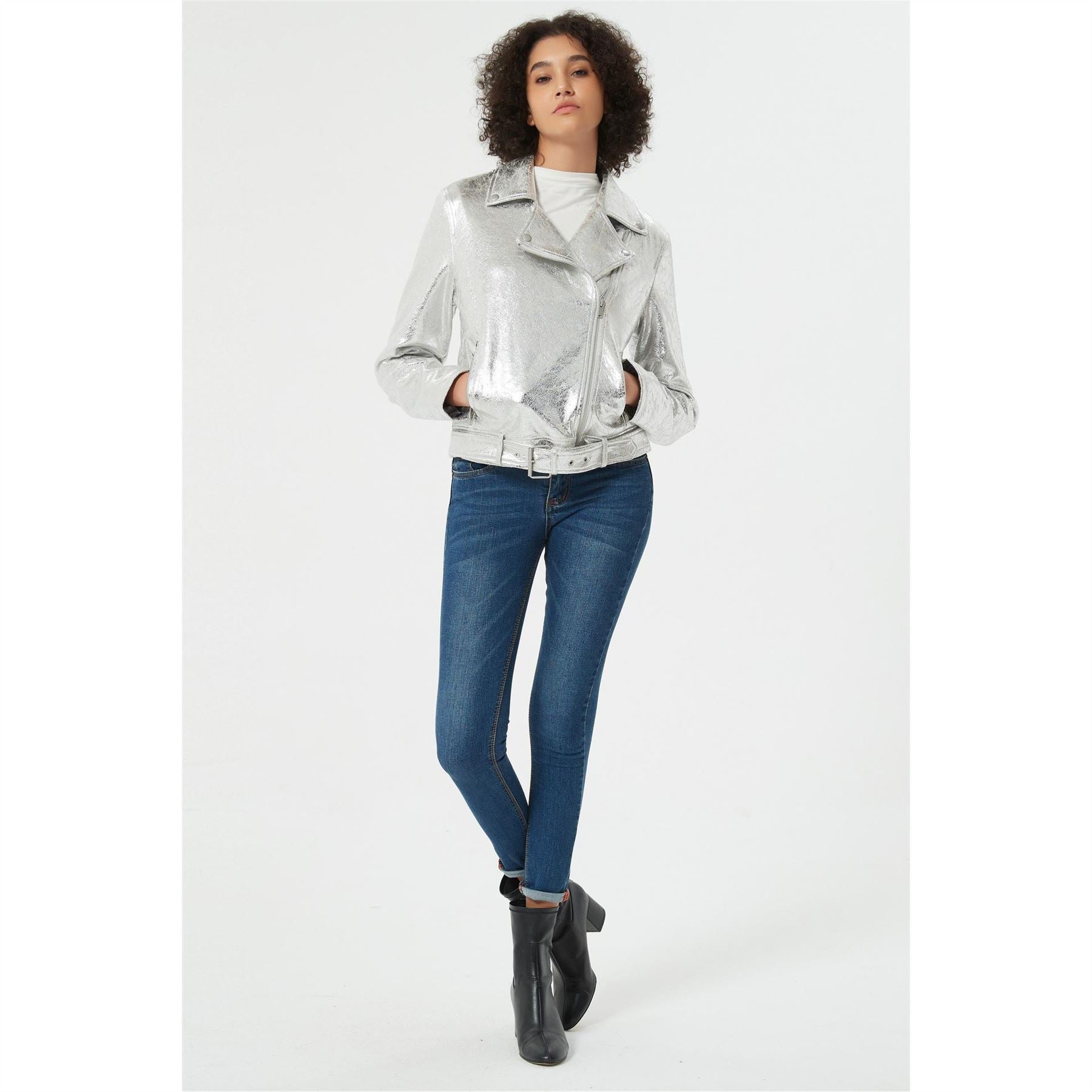 Be You Metallic Biker Leather Jacket