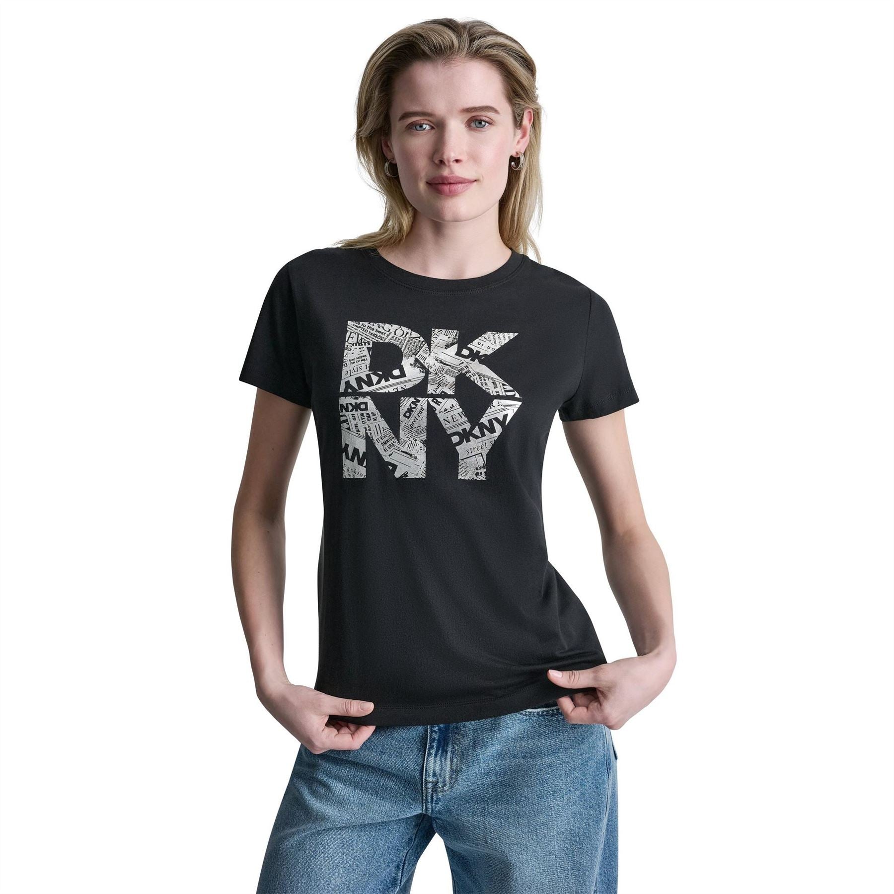 DKNY Newsprint DKNY Stacked Logo Crew Neck Tee