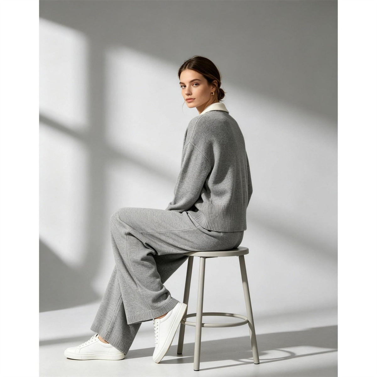 Miso V Neck Knit Long Sleeve Oversized Fit Top And Trouser Set