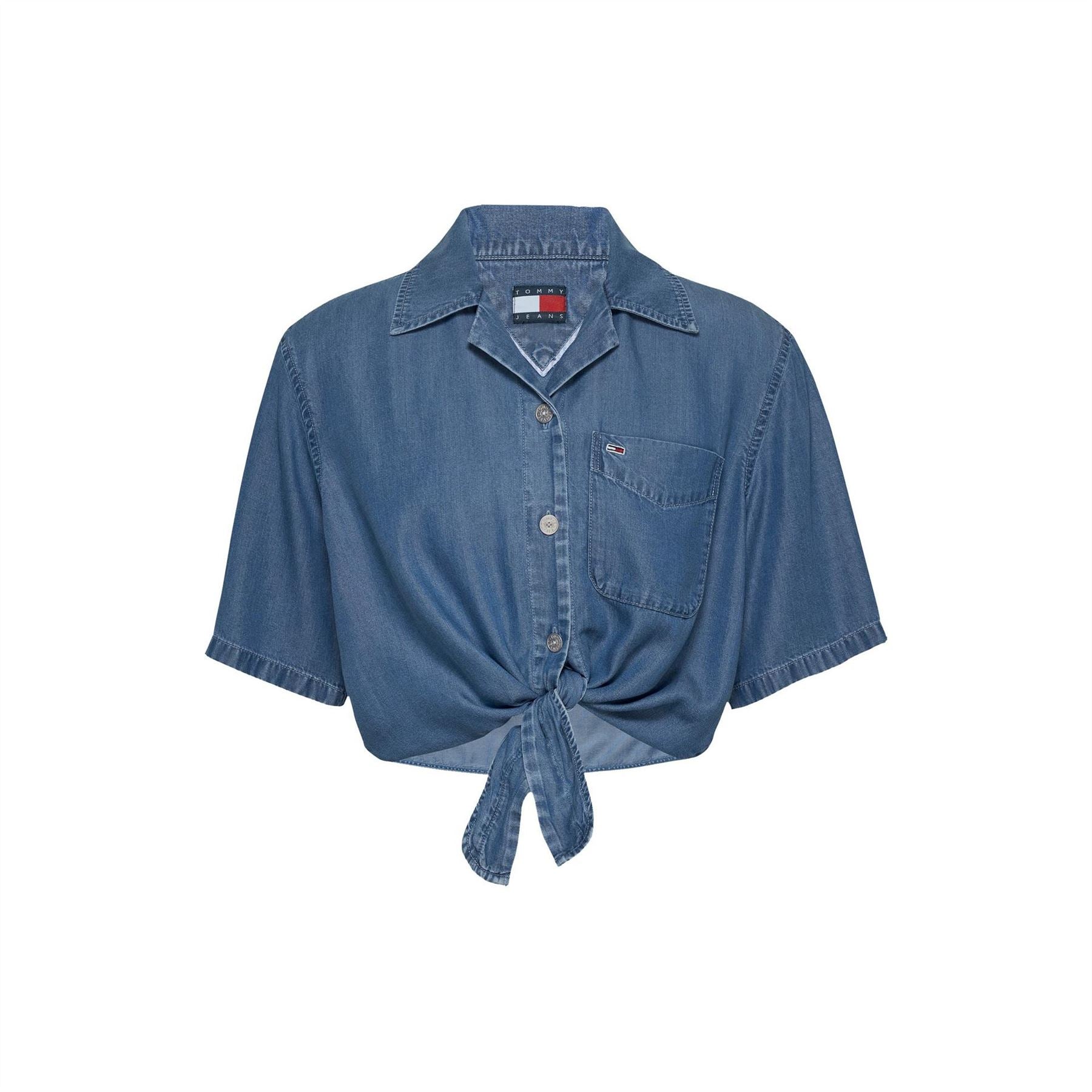 Tommy Jeans Chambray Tie Cropped Short Sleeve Shirt