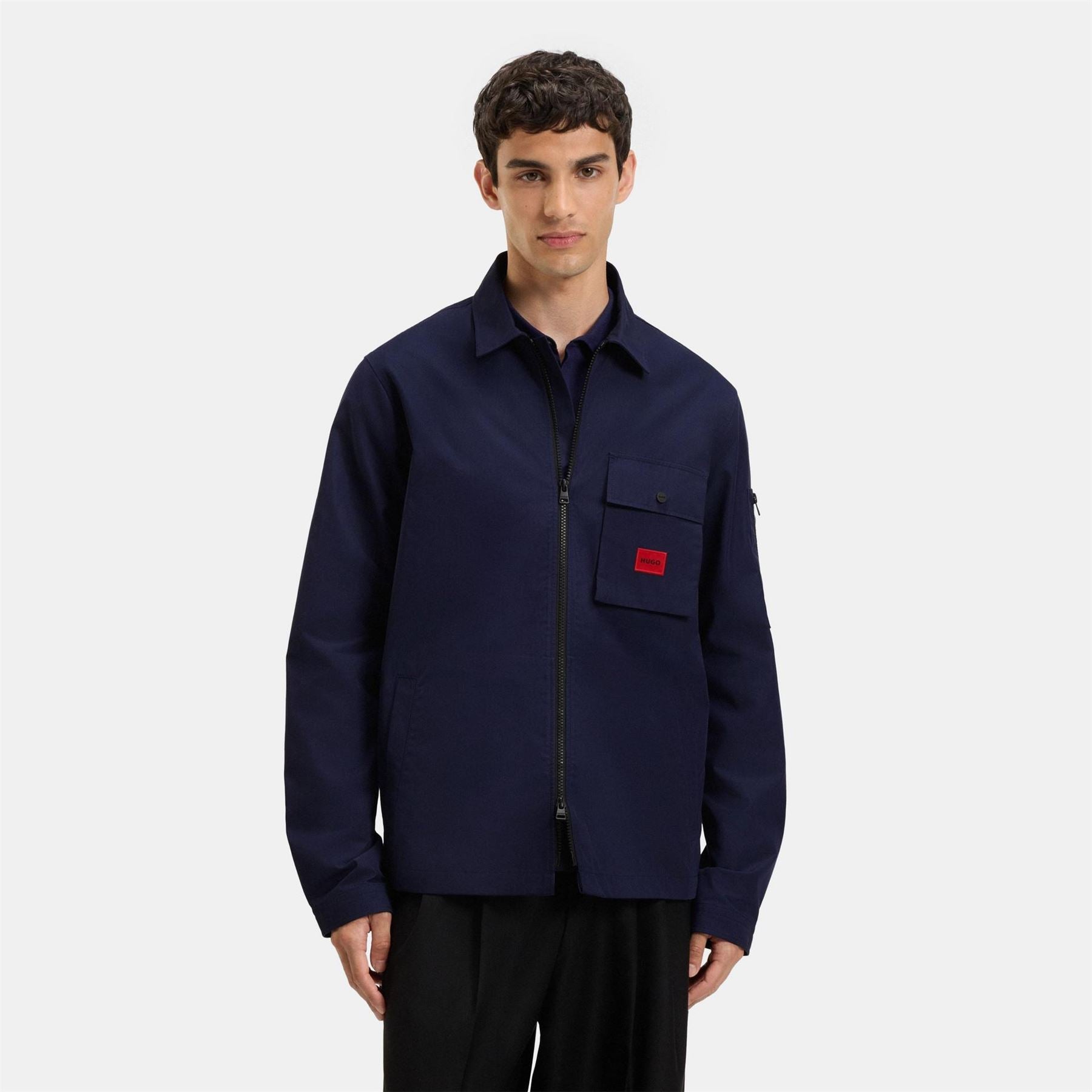 Hugo HUGO Emmond Cotton Long Sleeve Zip Overshirt   Contemporary Design with Logo Detail