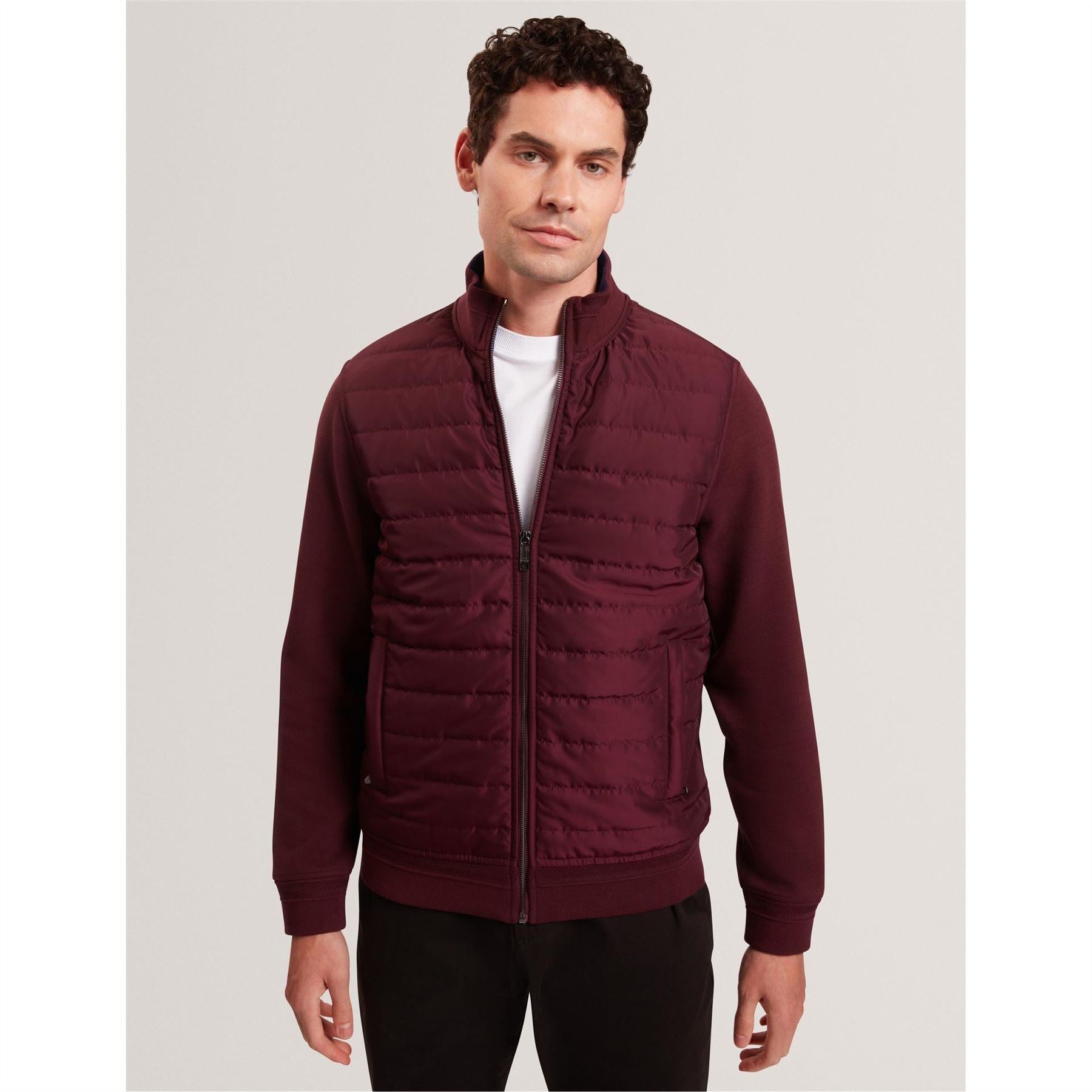 Ted Baker Solid Patterned Hybrid Jacket with Ribbed Cuff