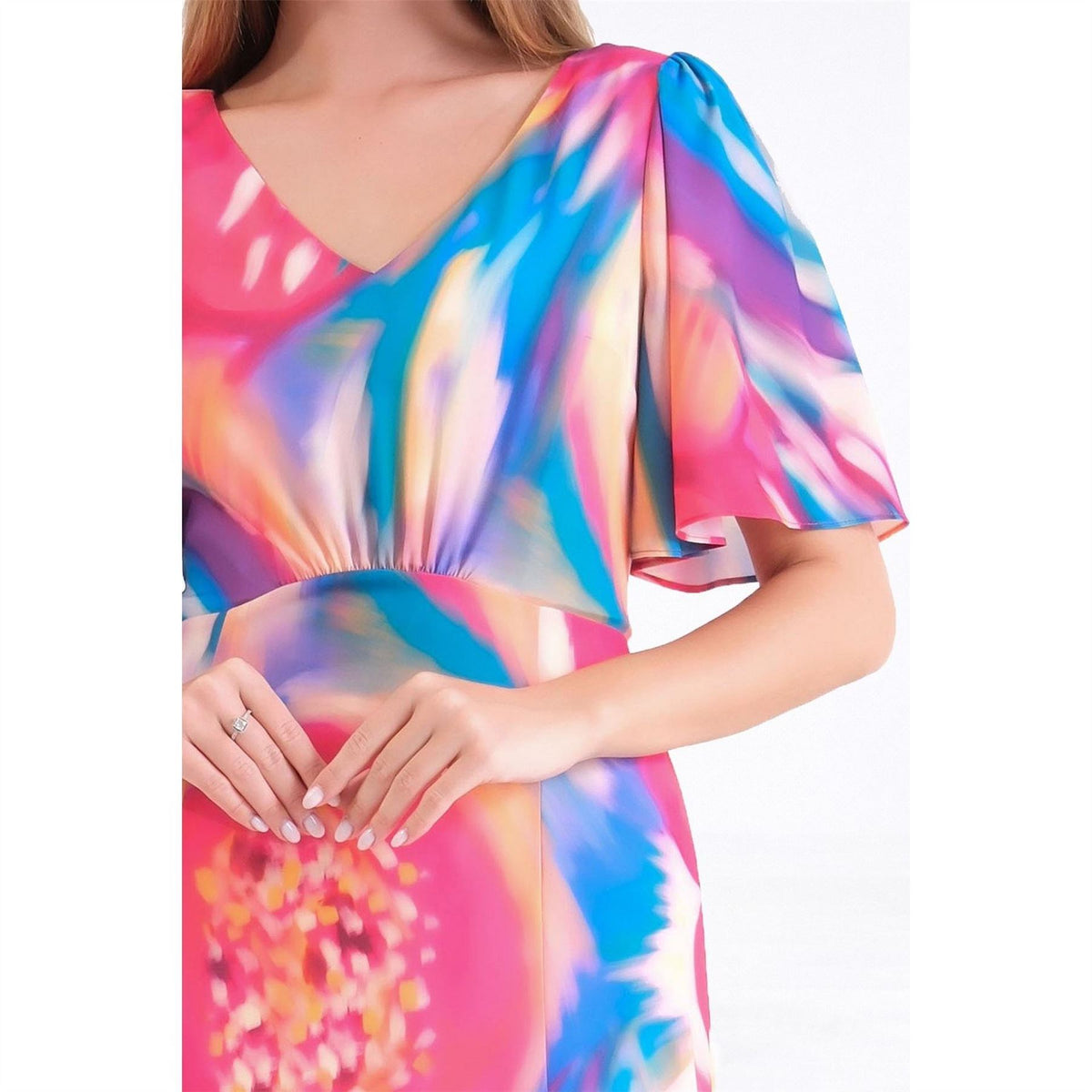 Ella Boo vibrant fuchsia abstract print V Neck Dress