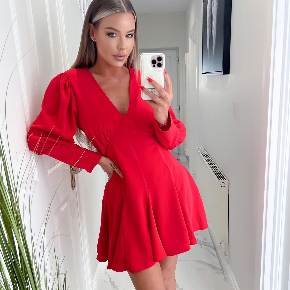 AX Paris V Neck Long Sleeve Skater Dress