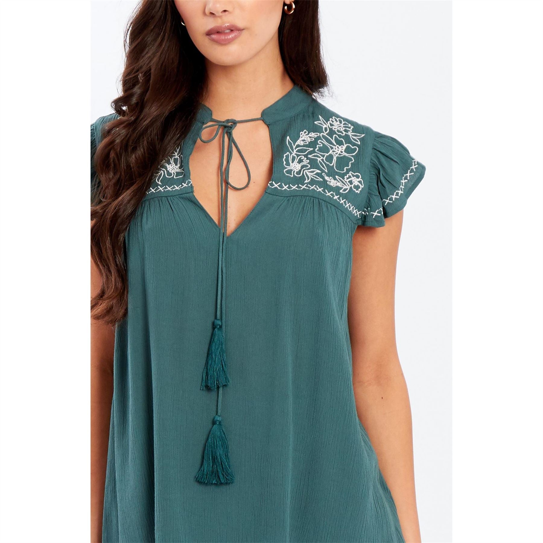 Be You Embroidered Keyhole Neck Relaxed Fit Blouse