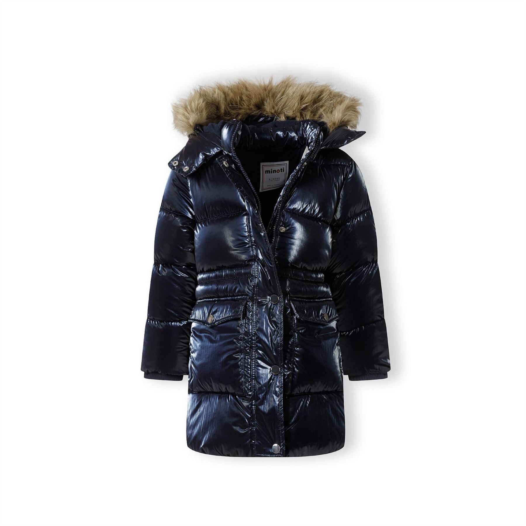 Minoti Girls Midi Length Padded Jacket Metallic Navy