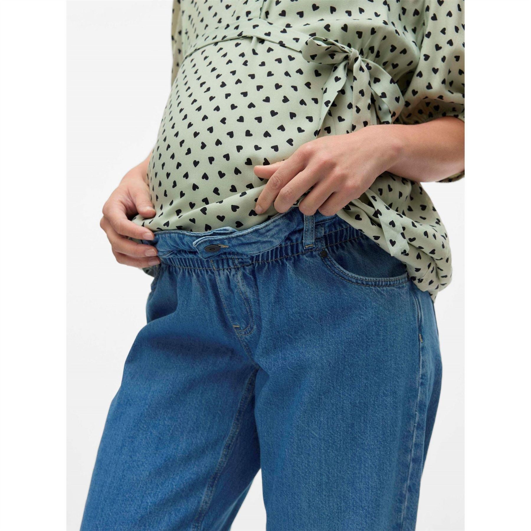 Mamalicious Solid Patterned Straight Hem Mom Jeans