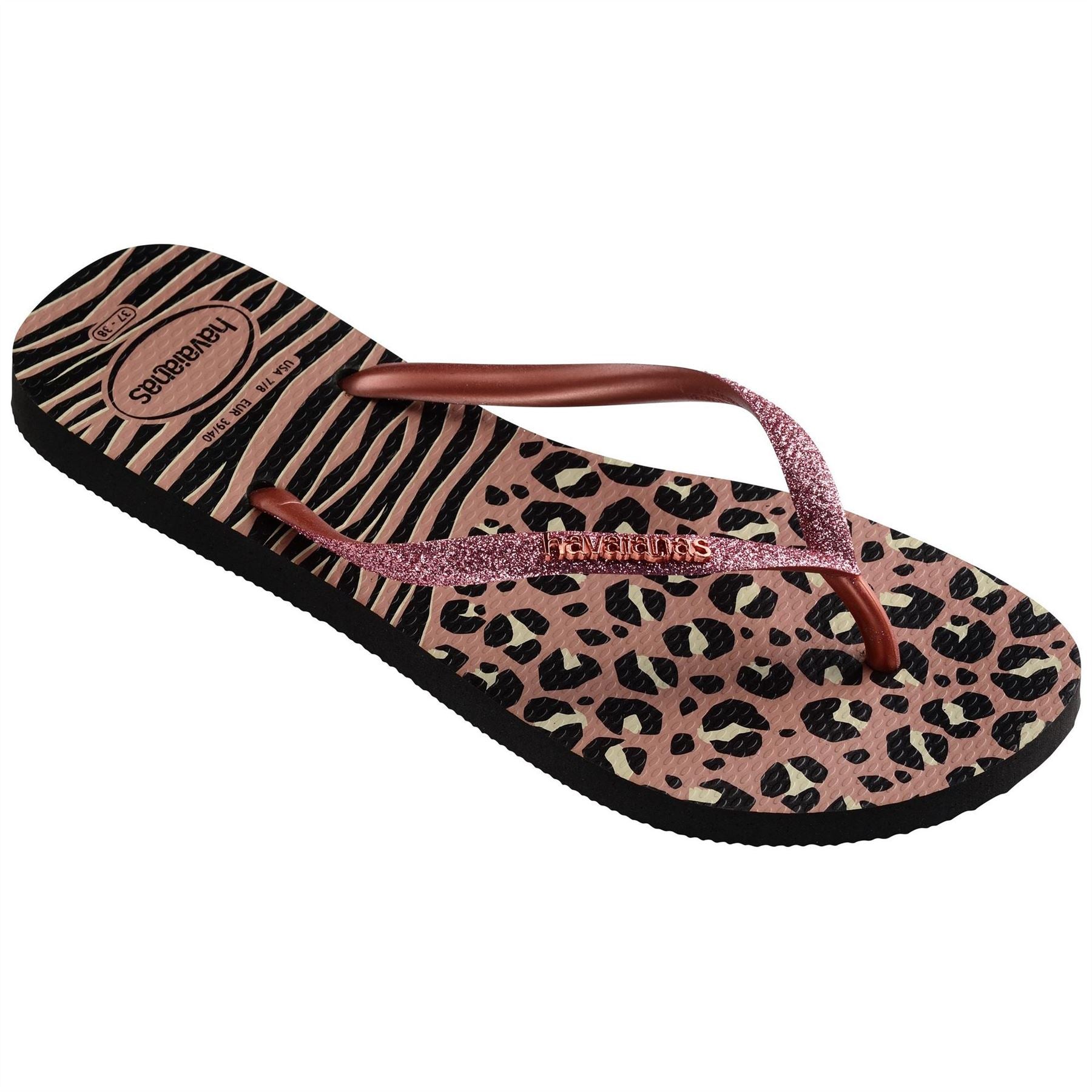 Havaianas Womens Hav. Slim Animals Mix Black Gold 35 Flip Flops