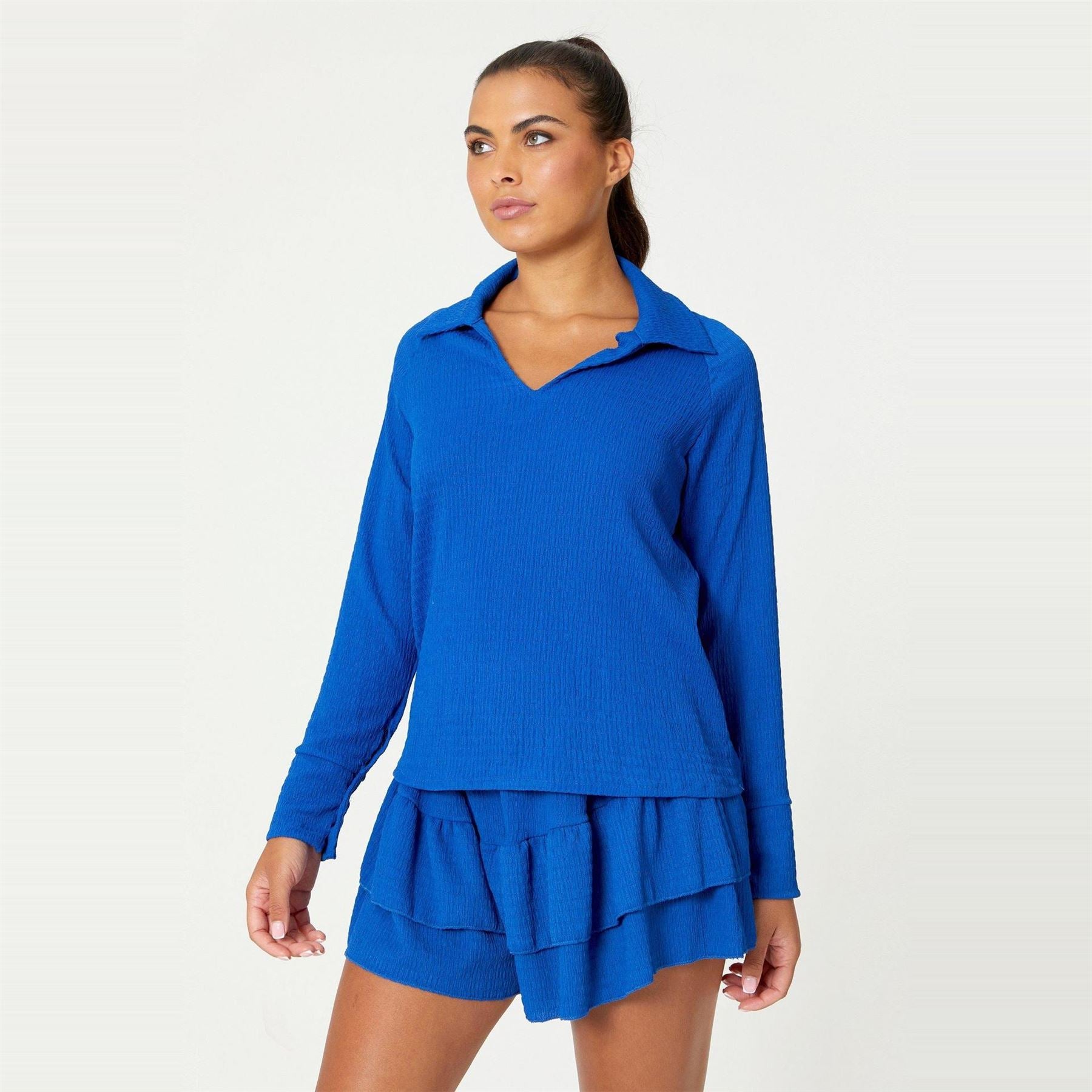 Be You Womens Collar Top And Short Co Ord Set